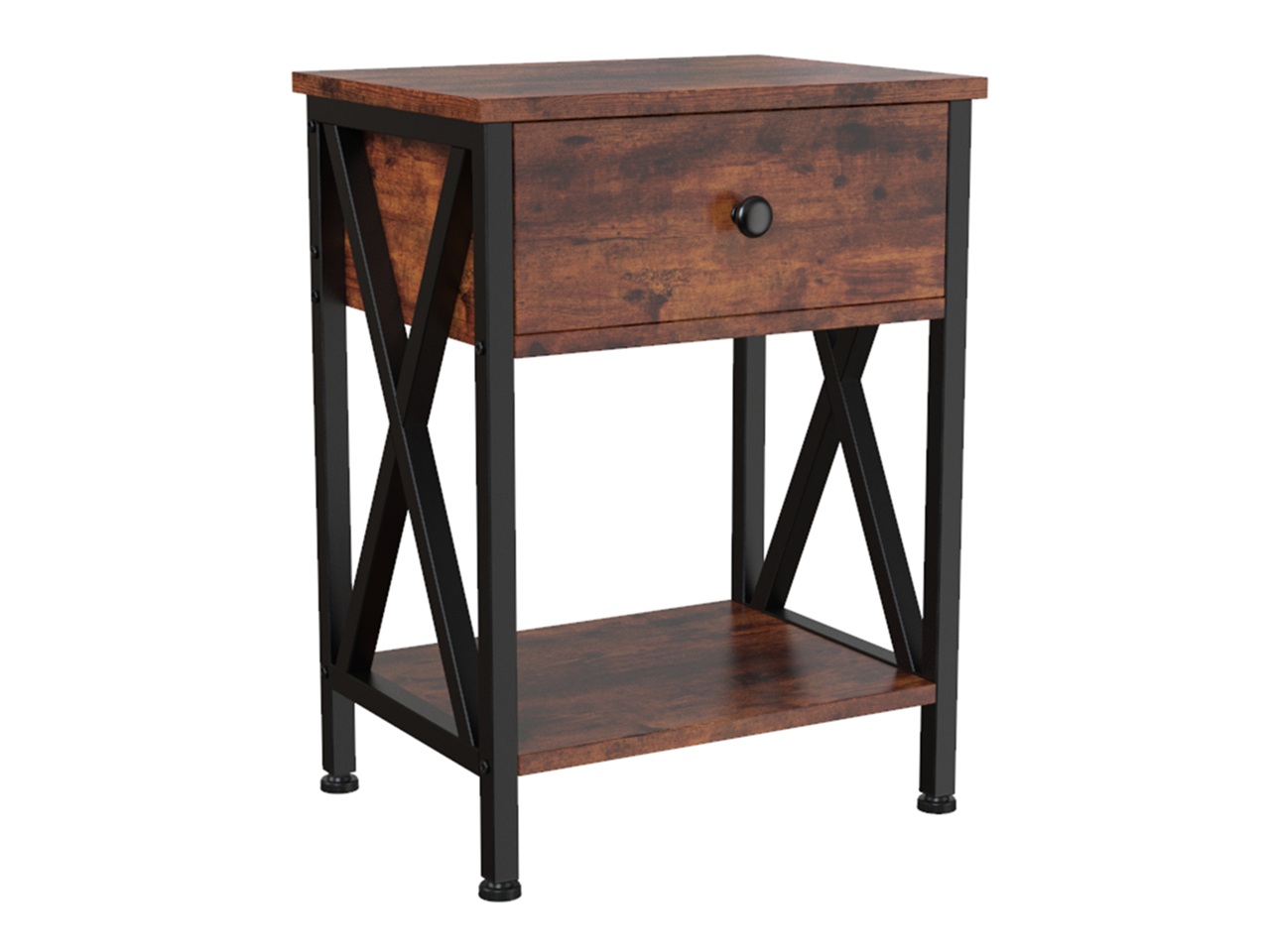 ZenStyle Set of 2 End Tables with Drawer, Shelf, X-Design Frame