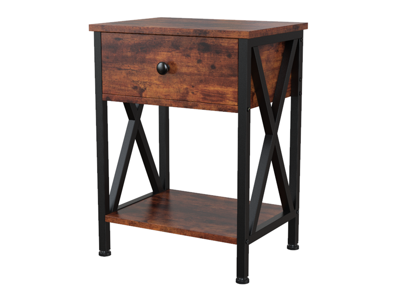 ZenStyle Set of 2 End Tables with Drawer, Shelf, X-Design Frame