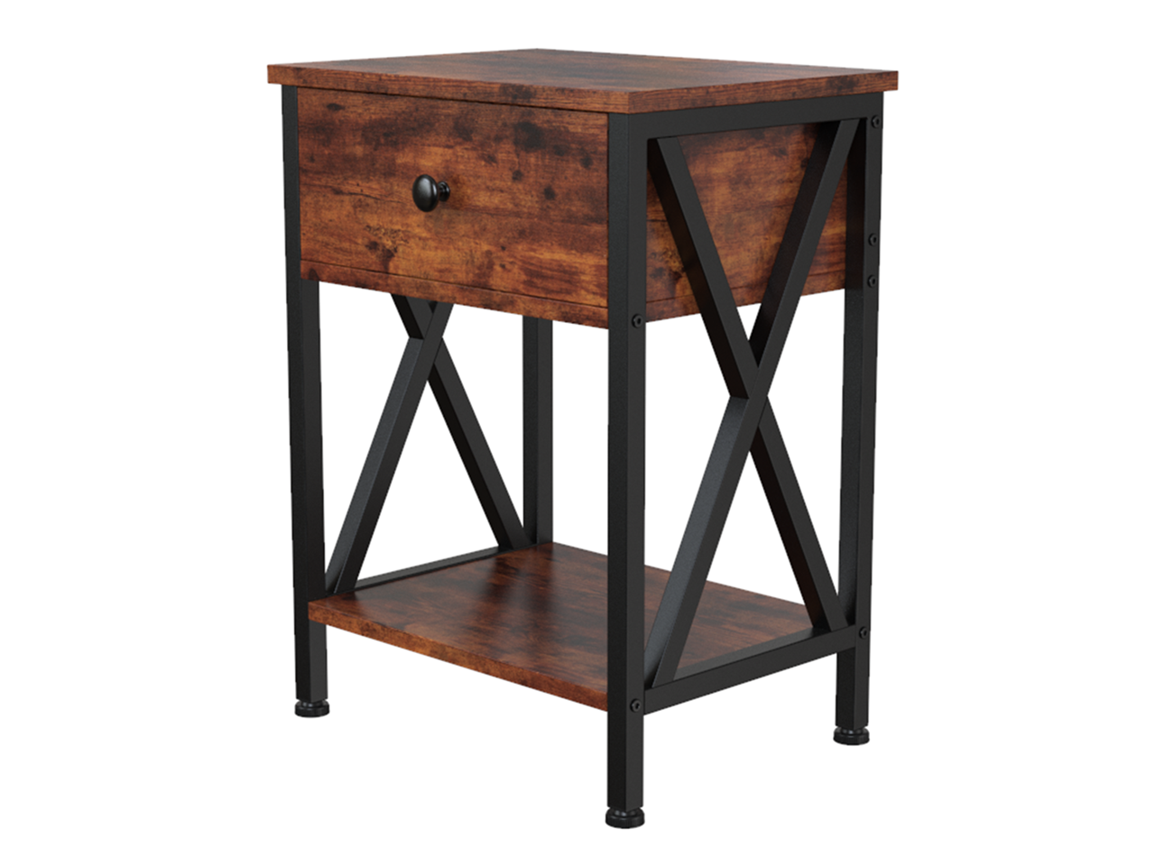 ZenStyle Set of 2 End Tables with Drawer, Shelf, X-Design Frame