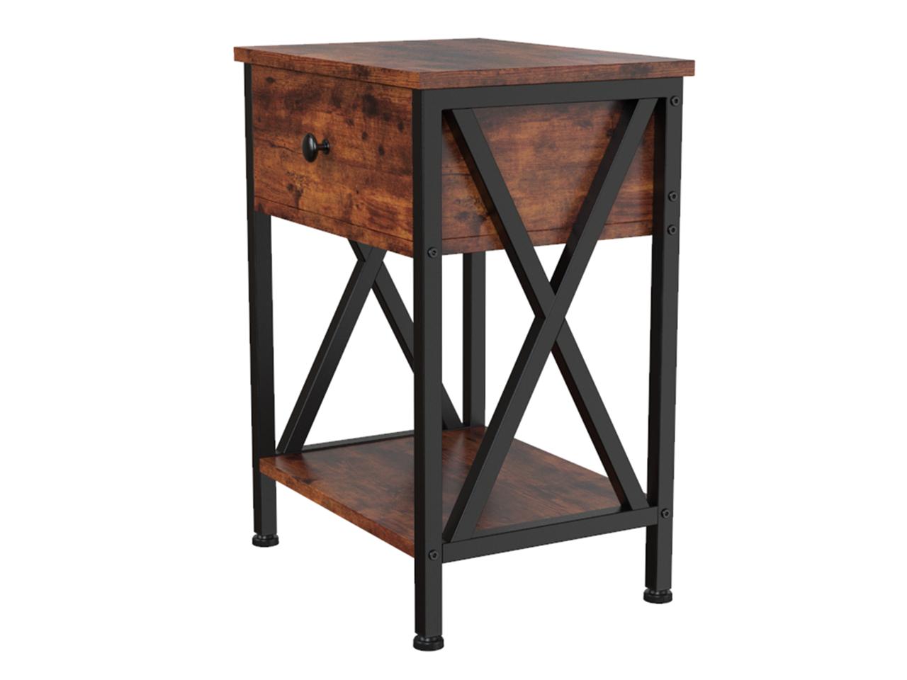ZenStyle Set of 2 End Tables with Drawer, Shelf, X-Design Frame