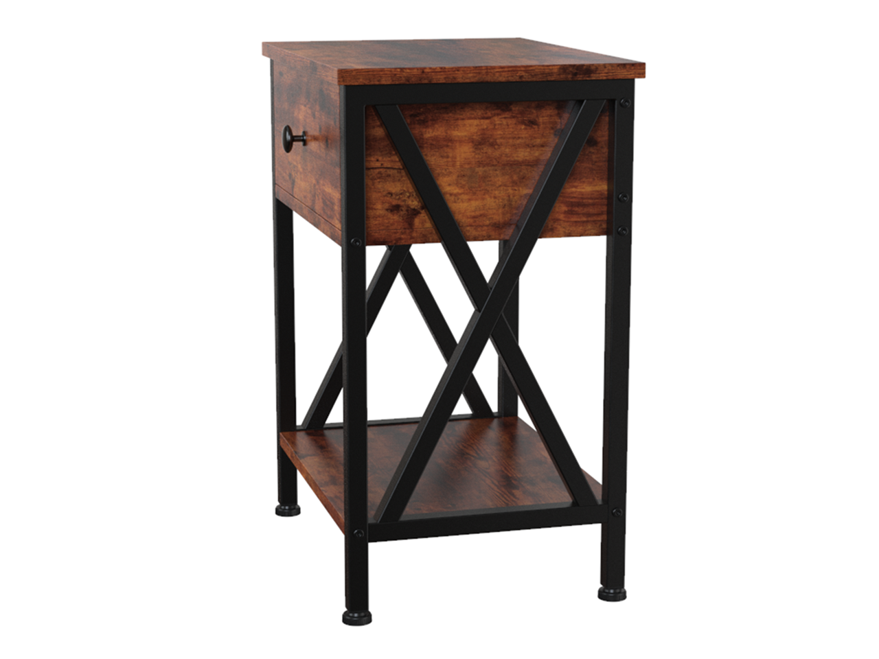 ZenStyle Set of 2 End Tables with Drawer, Shelf, X-Design Frame
