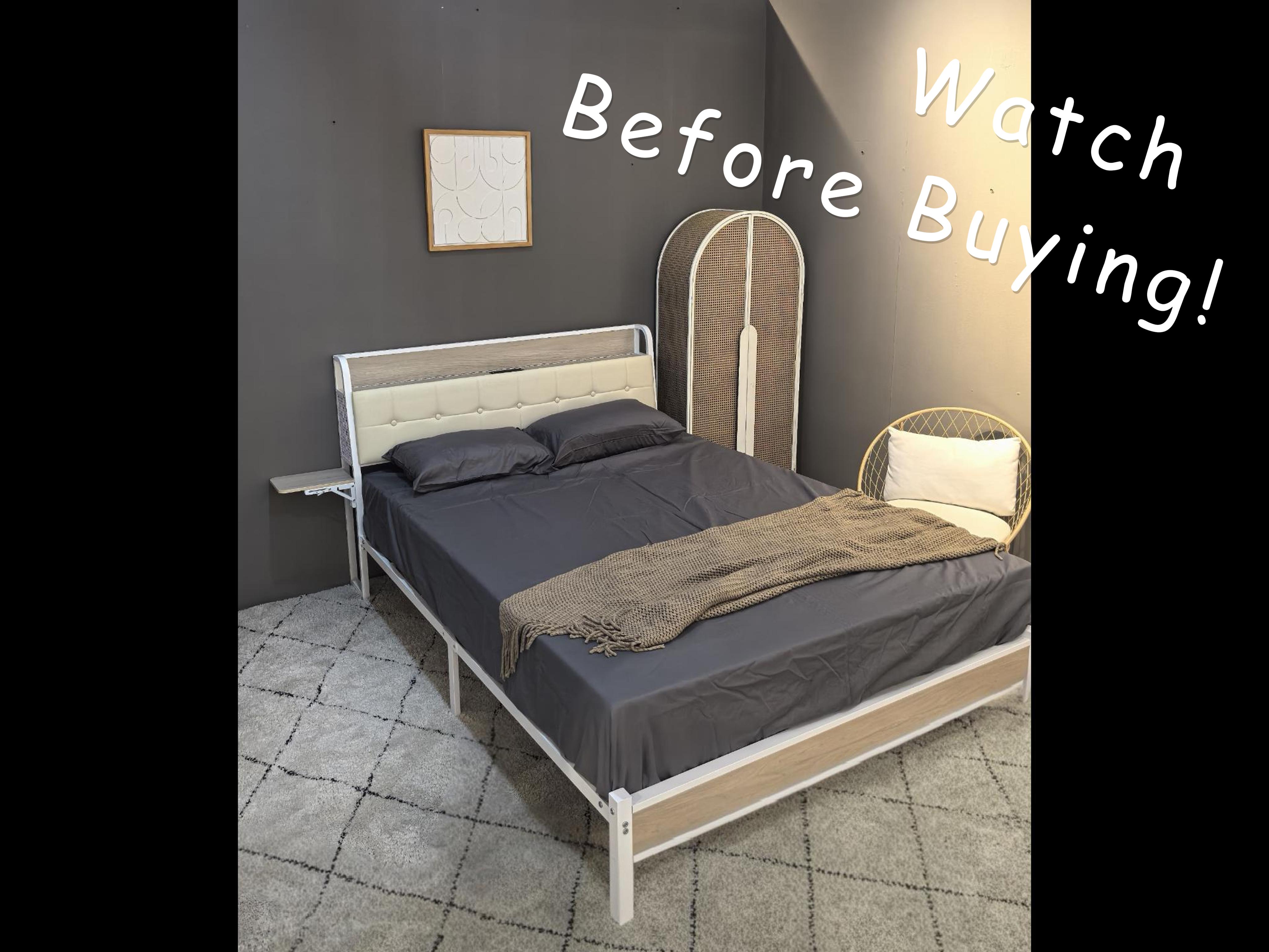 thumbnail video image 2 of Vefurn Twin Platform Bed Frame with Storage Headboard, Charging Station, LED Lighting, Black, 2 of 11