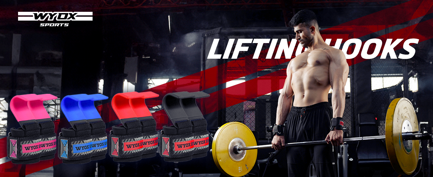 thumbnail video image 2 of WYOX Weight Lifting Hooks Red (Pair) – Exercises, 7mm Padded Wrist Support, Lifting Grips for Powerlifting, Deadlifts, Shrugs, Rows & Pull-Ups – Gym Straps with Steel Hooks for Men & Women, 2 of 8