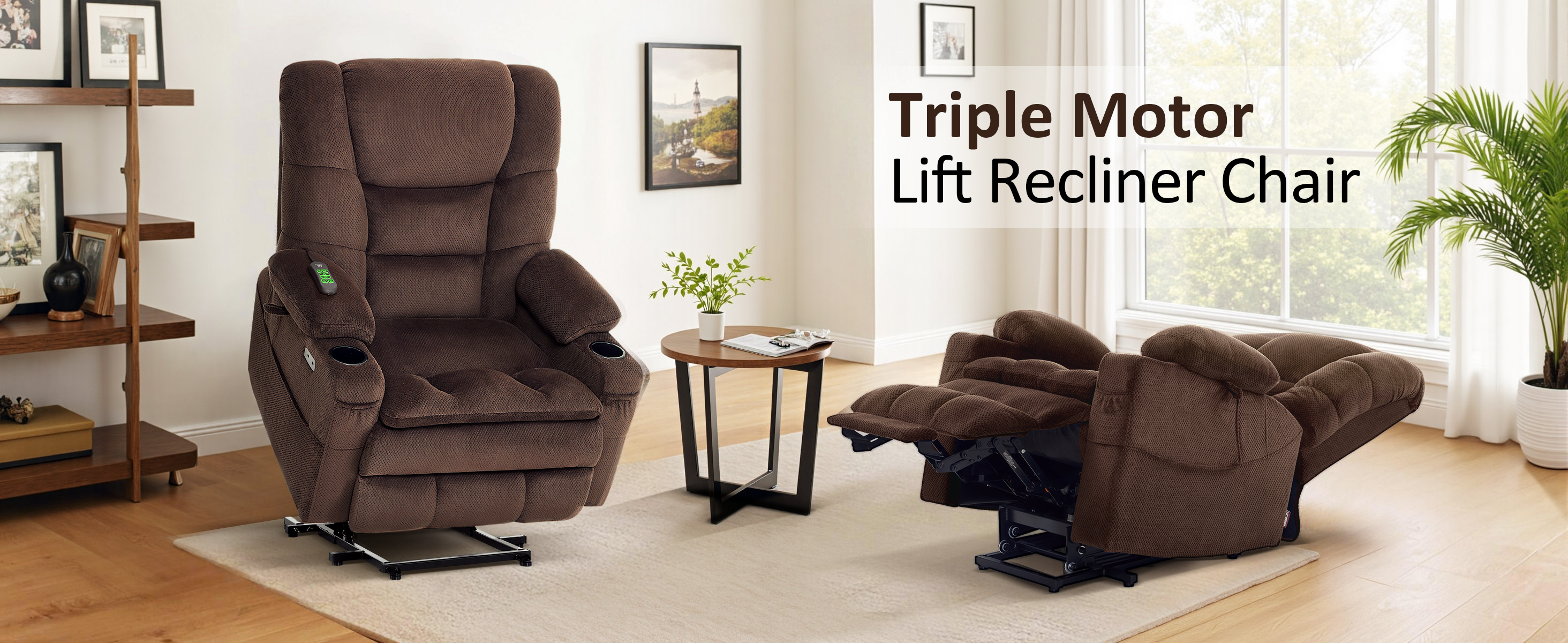 thumbnail video image 2 of MCombo Oversized Triple Motor Power Lift Recliner with Adjustable Headrest for Big Tall Elderly, Fabric(Navy Blue, Large-Wide), 2 of 10