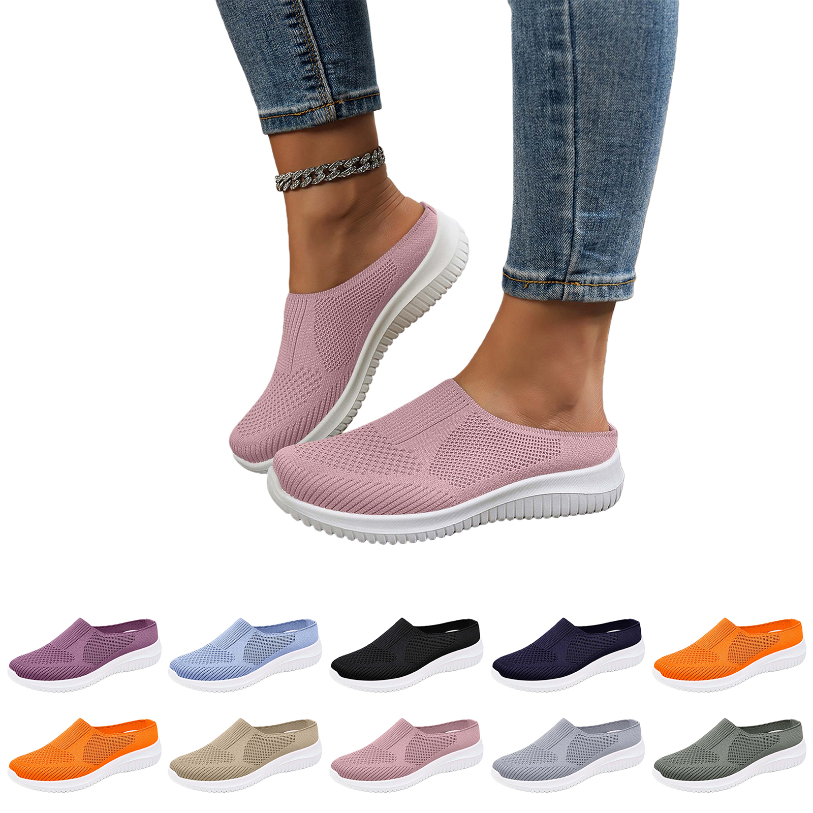 thumbnail video image 2 of Backless Sneakers for Women,Slip On Shoes Women,Mule Slippers for Women,Womens Backless Sneakers,Women's Shoes,Womens Backless Sneakers Mesh Slip-on Mule Shoes Breathable Slippers,Black,8, 2 of 6