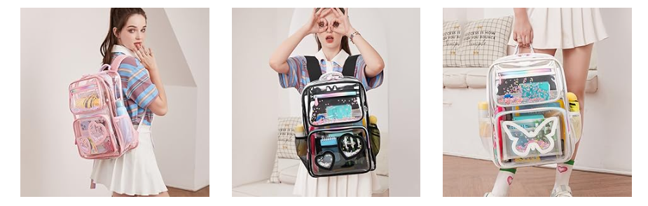 thumbnail video image 2 of Clear Backpack for Girls Kids Elementary Bookbags Transparent Stadium Approved Travel Daypack See Through Middle College School Bag Large Laptop Backpack for Women Teens Students (Pink), 2 of 7