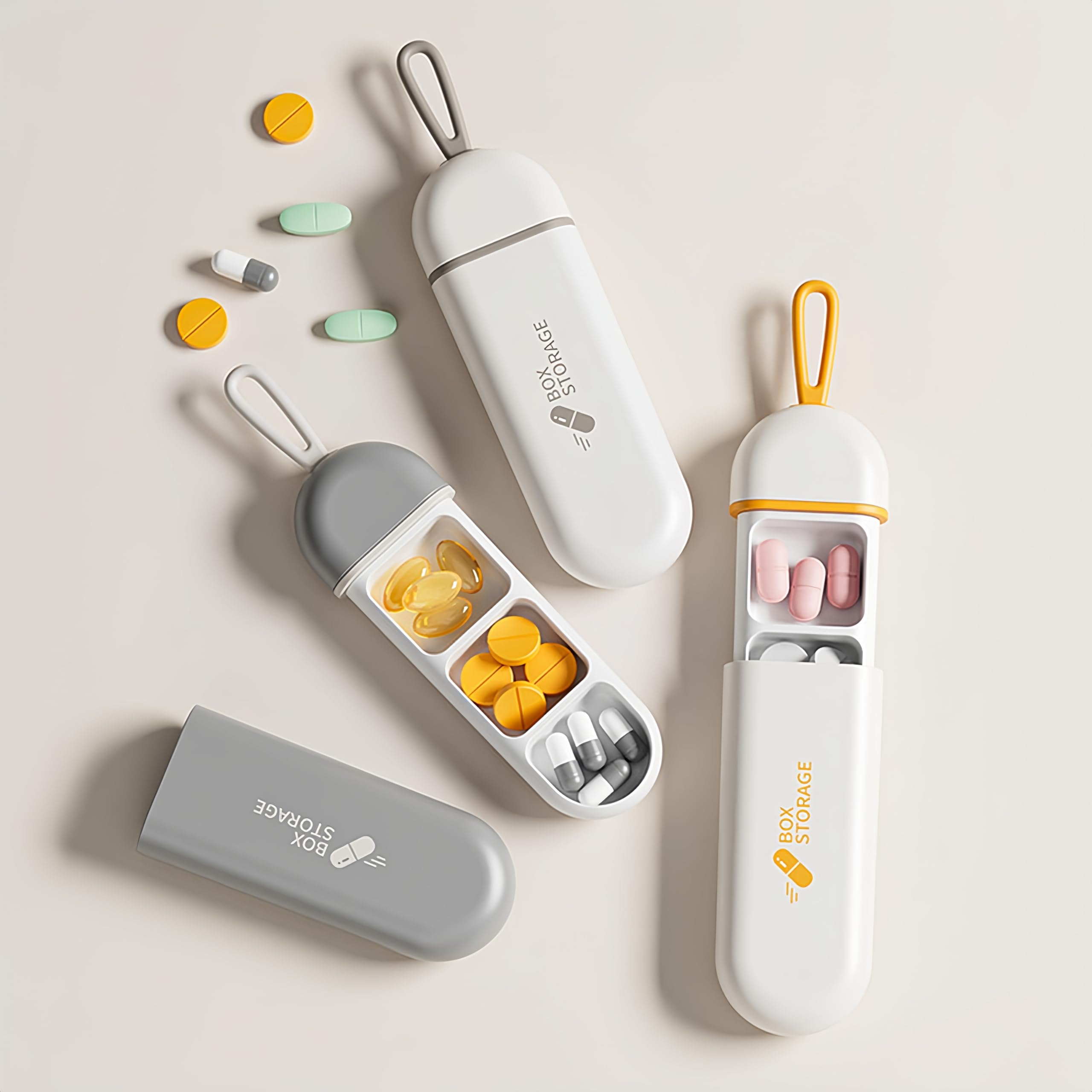 thumbnail video image 2 of 2PCS Small Daily Pill Organizer, Portable Travel Size Pill Box, BPA Free, Cute Carry-on Medicine Case Holder Dispenser for Vitamin, Fish Oil, Nutritional Supplement, Meds, Minerals, DHA, White/Yellow, 2 of 10
