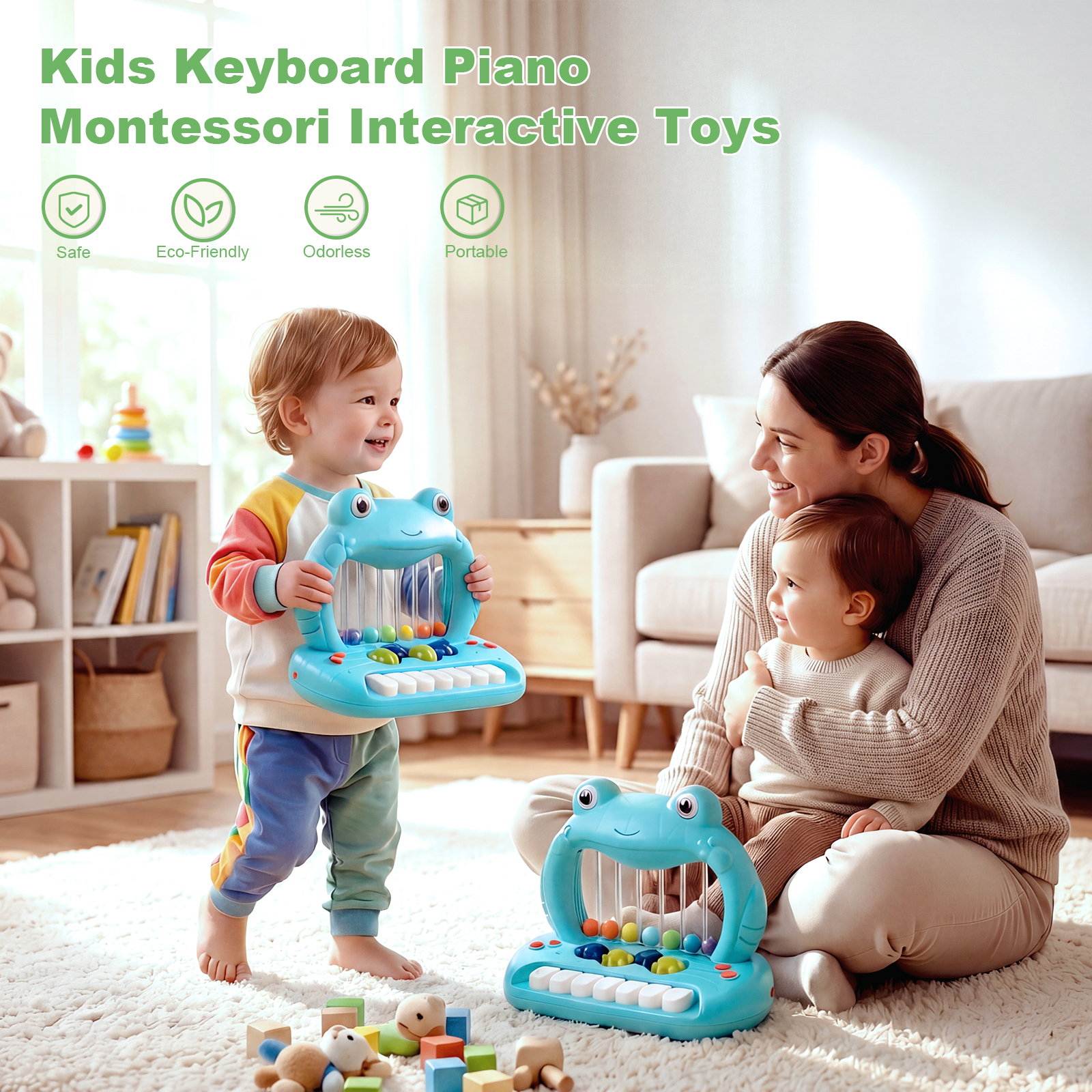 thumbnail video image 2 of OATHX Baby Piano Toy Keyboard with Songs Sounds Lights Keyboard Toys Frog Musical Instrument for Toddlers Infant Preschoolers, 2 of 9