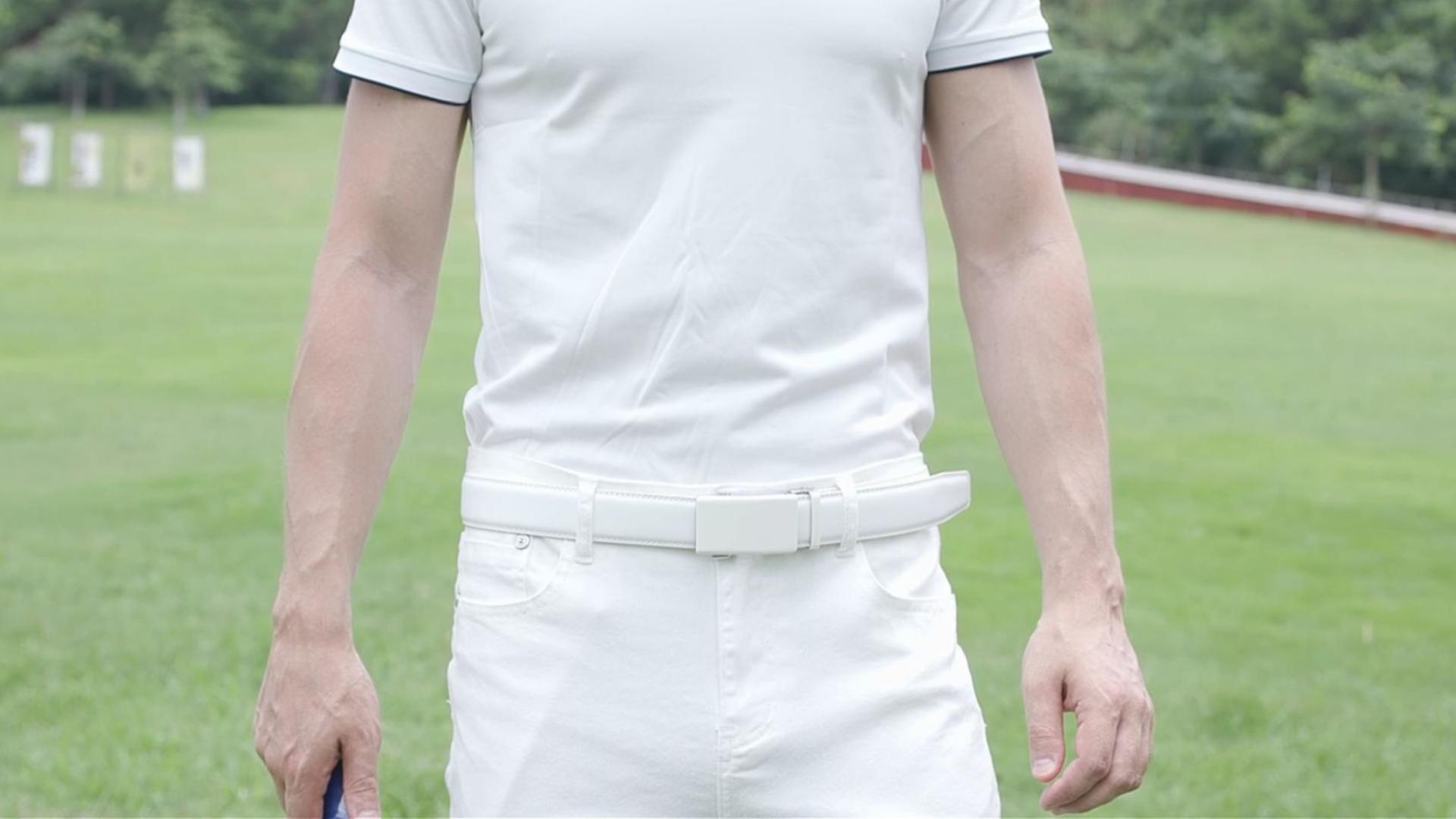 thumbnail video image 2 of Fianmy Men’s Leather Belt, Slide Ratchet Belt for Dress Casual with Adjustable Buckle, Trim to Fit, 2 of 8