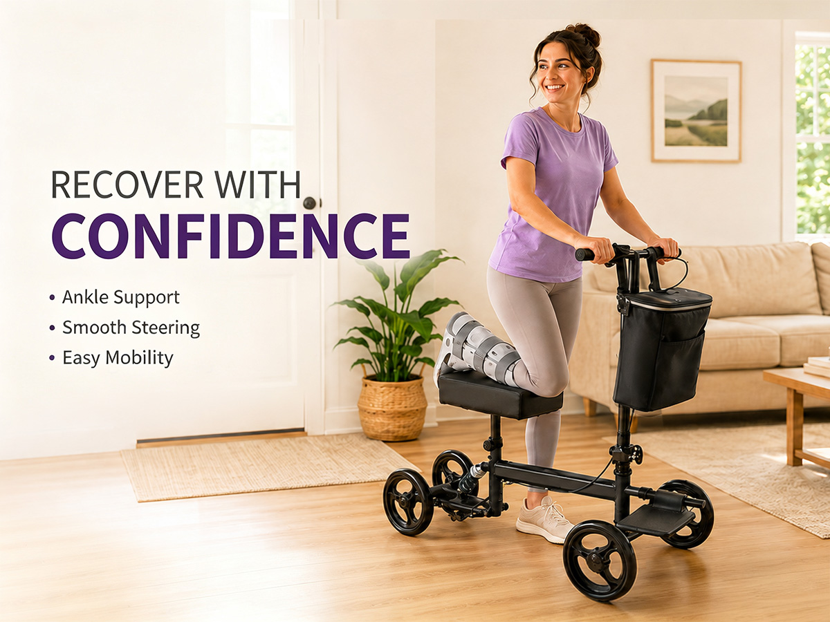 thumbnail video image 2 of Arshin Steerable Knee Scooter,Knee Walker Scooter for Adults with 8" Front Wheels,Foldable Knee Scooter for Foot Surgery Crutches Alternative,Purple, 2 of 9