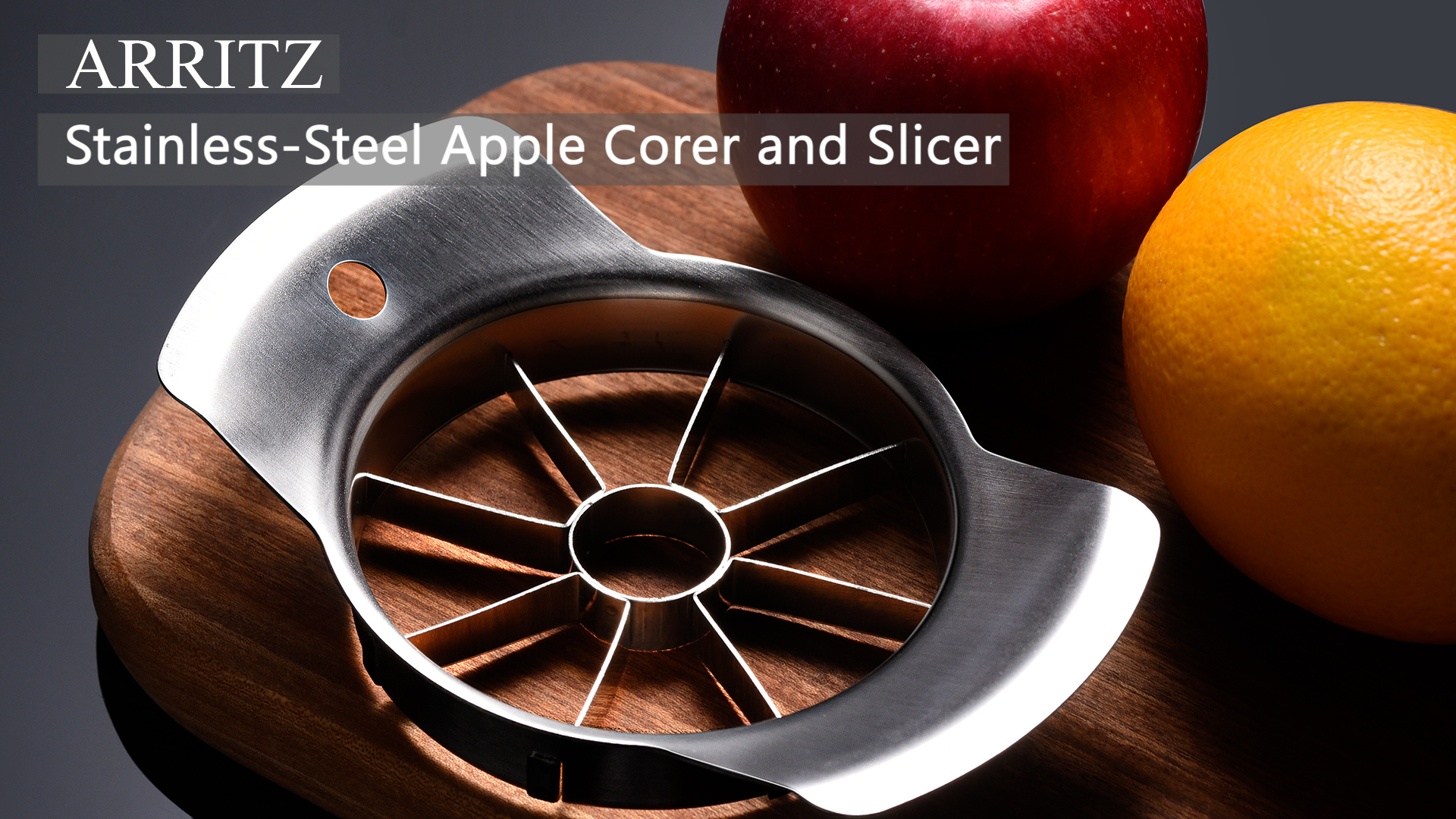 thumbnail video image 2 of Apple Slicer, ARRITZ Stainless-Steel Apple Cutter 8 Slices, Sharp Blade Fruit Corer and Slicer, Dishwasher safe, 2 of 10
