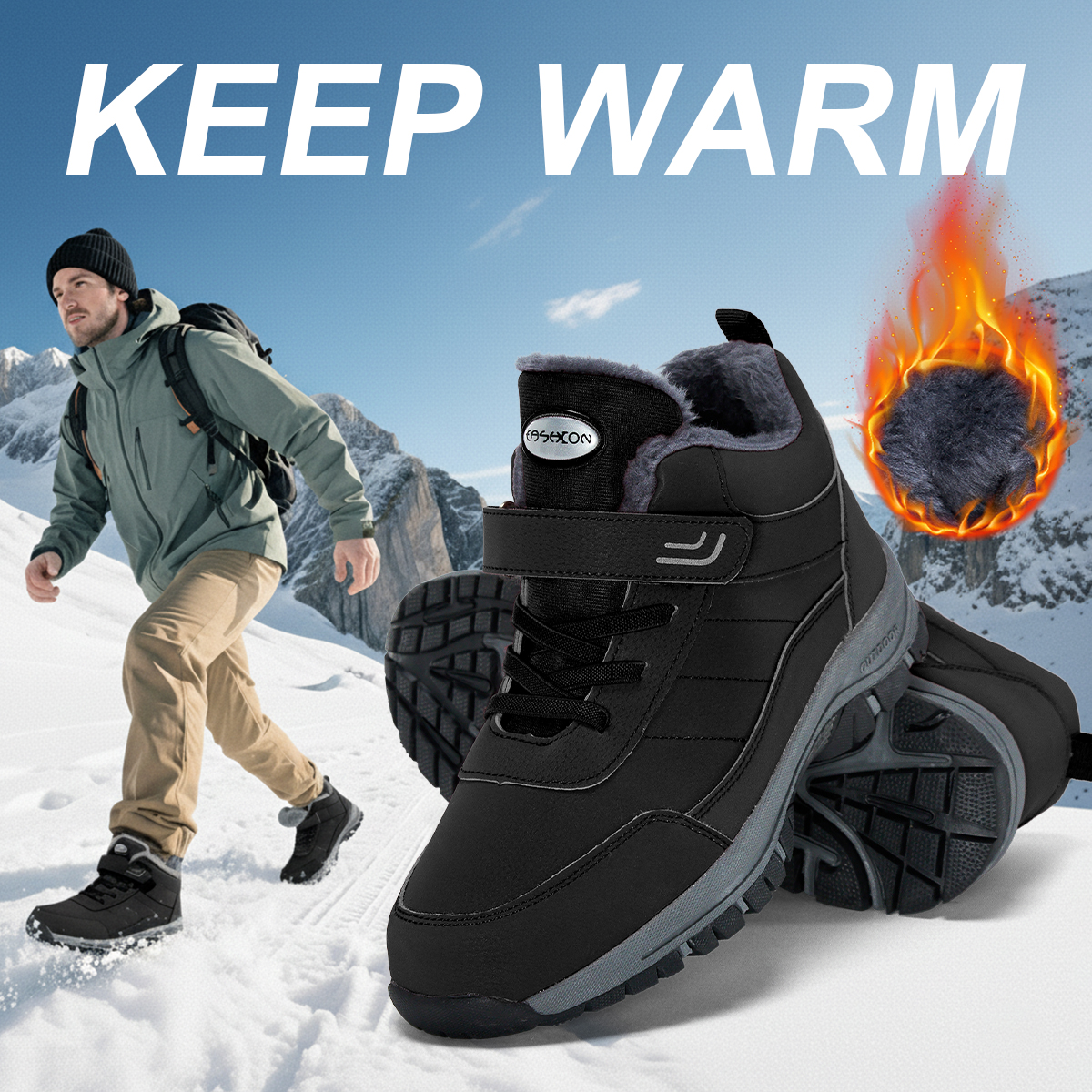 thumbnail video image 2 of ZUTY Women's Winter Snow Boots Outdoor Hiking Boots Warm Waterproof Ankle Booties for Walking and Anti-Slip Red 8.5, 2 of 6