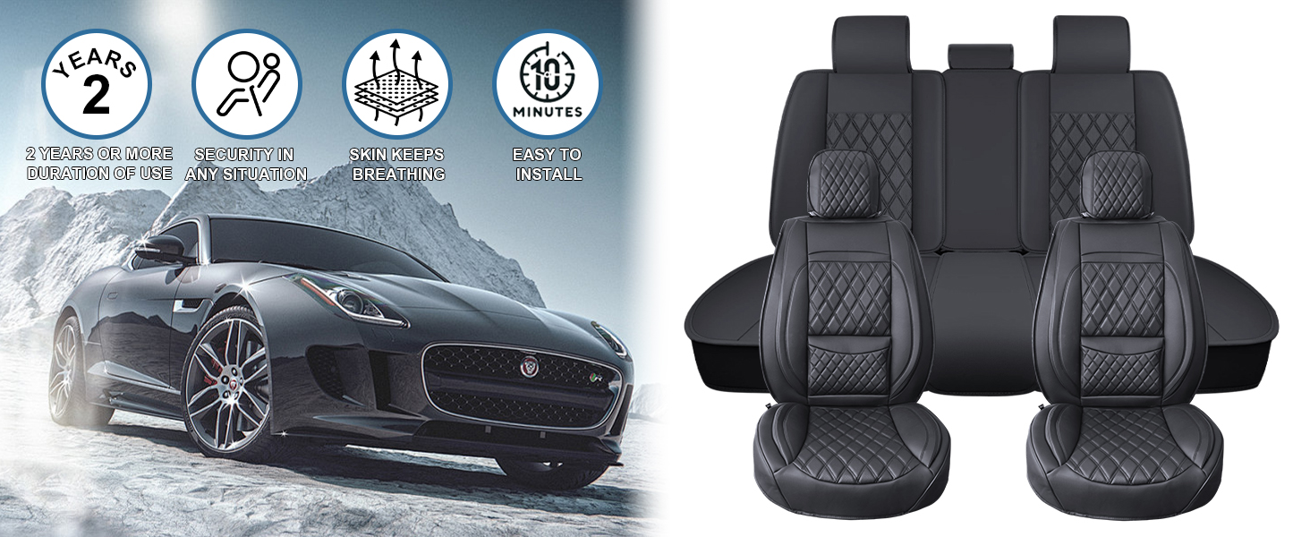 thumbnail video image 2 of Elantrip Black Luxury Diamond Design Leather Car Seat Cover, Waterproof and Non-slip, for SUV, Truck, Car Cover, 2 of 7