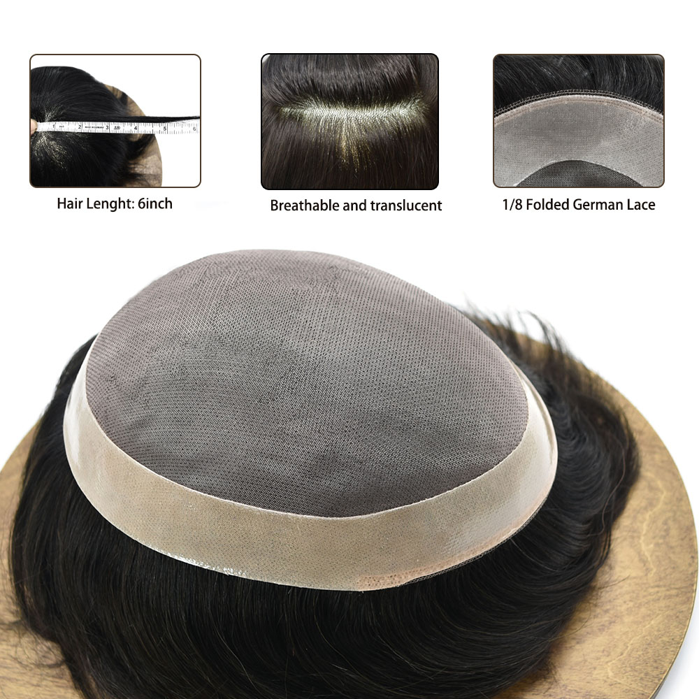 thumbnail video image 2 of Lyrical Hair Toupee for Men Fine Mono Mens Toupee Human Hair Replacement Systems Monofilament with NPU Hairpiece for Man Black Brown Blonde Gray Hair Wig Unit, 2 of 7