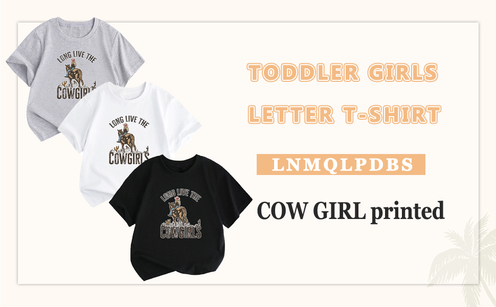 thumbnail video image 2 of LNMQLPDBS Girls' Everyday Short Sleeve T-Shirts Cowgirl Letters Graphic Printed Crewneck Tees Toddler Girl Soft Casual Summer Tops Grey 4-6 Years, 2 of 7