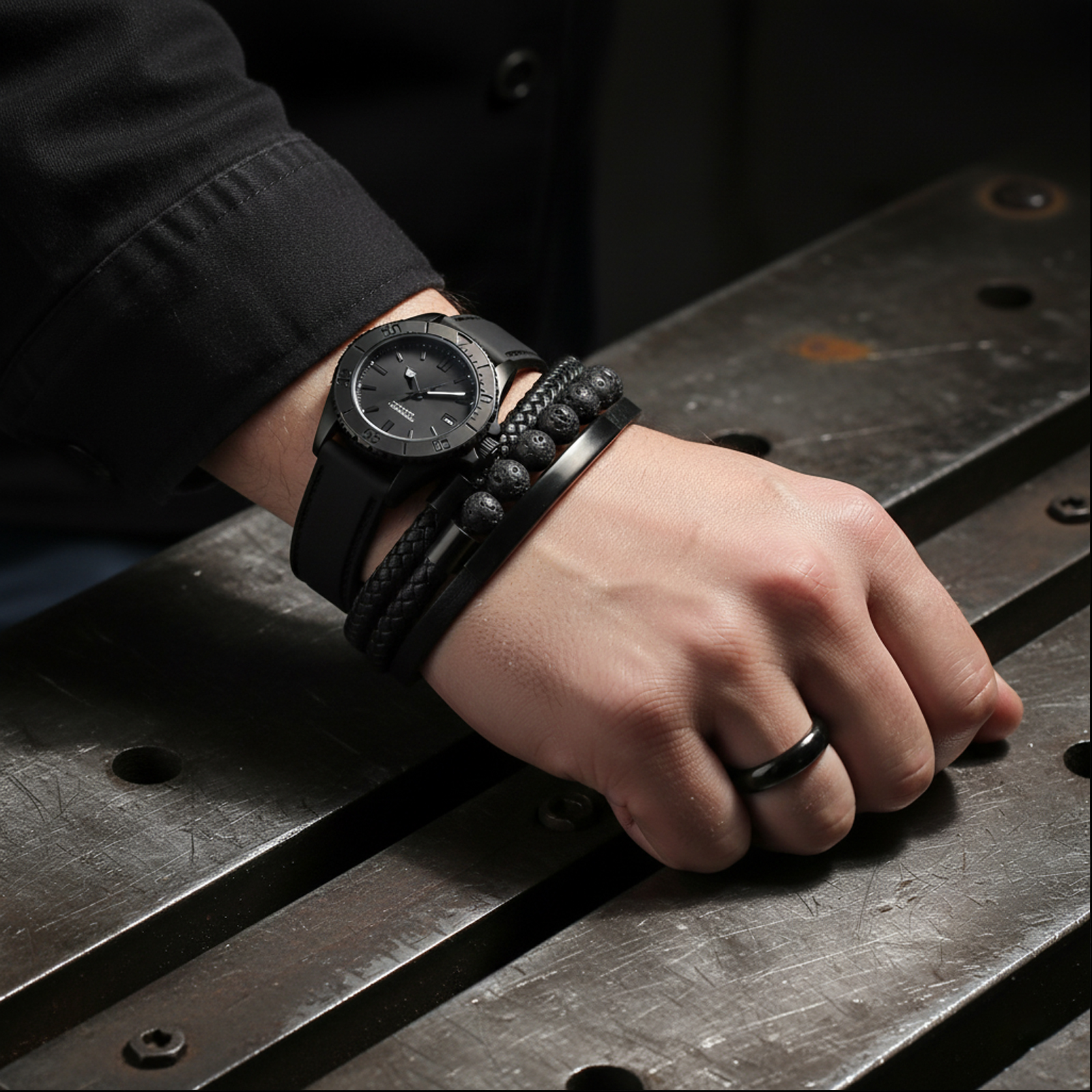 thumbnail video image 2 of Men’s Black Lava Rock Leather Bracelet – Aromatherapy Diffuser Beads with “Love You Forever” Magnetic Clasp, 2 of 8