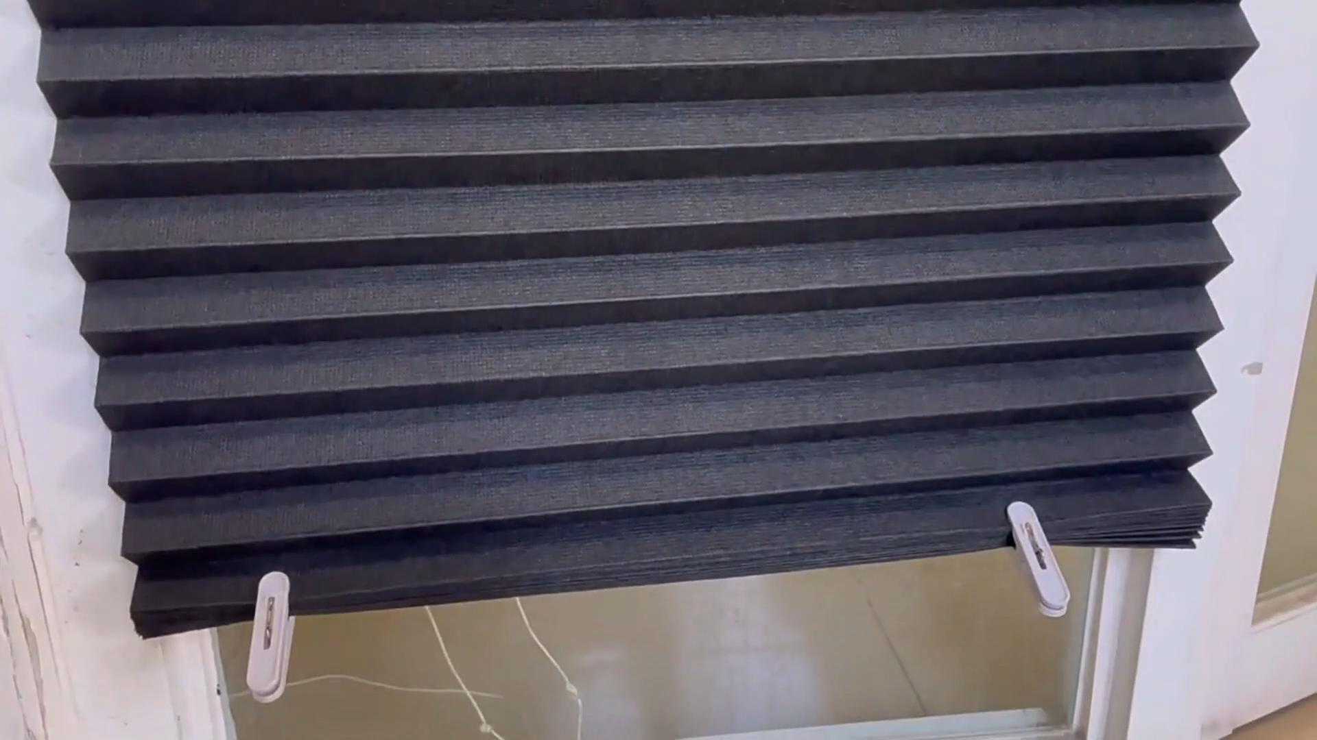 thumbnail video image 2 of No Tools Original Blackout Pleated Paper Shade Black, 35" x 69"，Black, 2 of 10