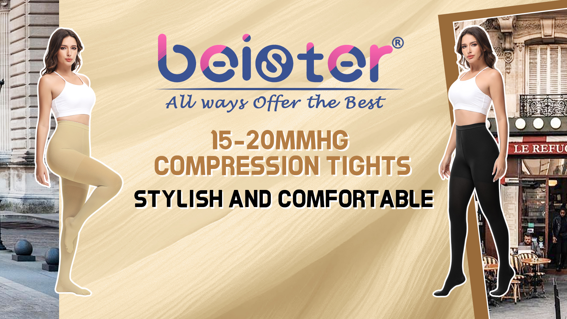thumbnail video image 2 of beister 15-20 mmHg Closed Toe Compression Tights, Graduated Support Pantyhose for Women & Men, 2 of 8