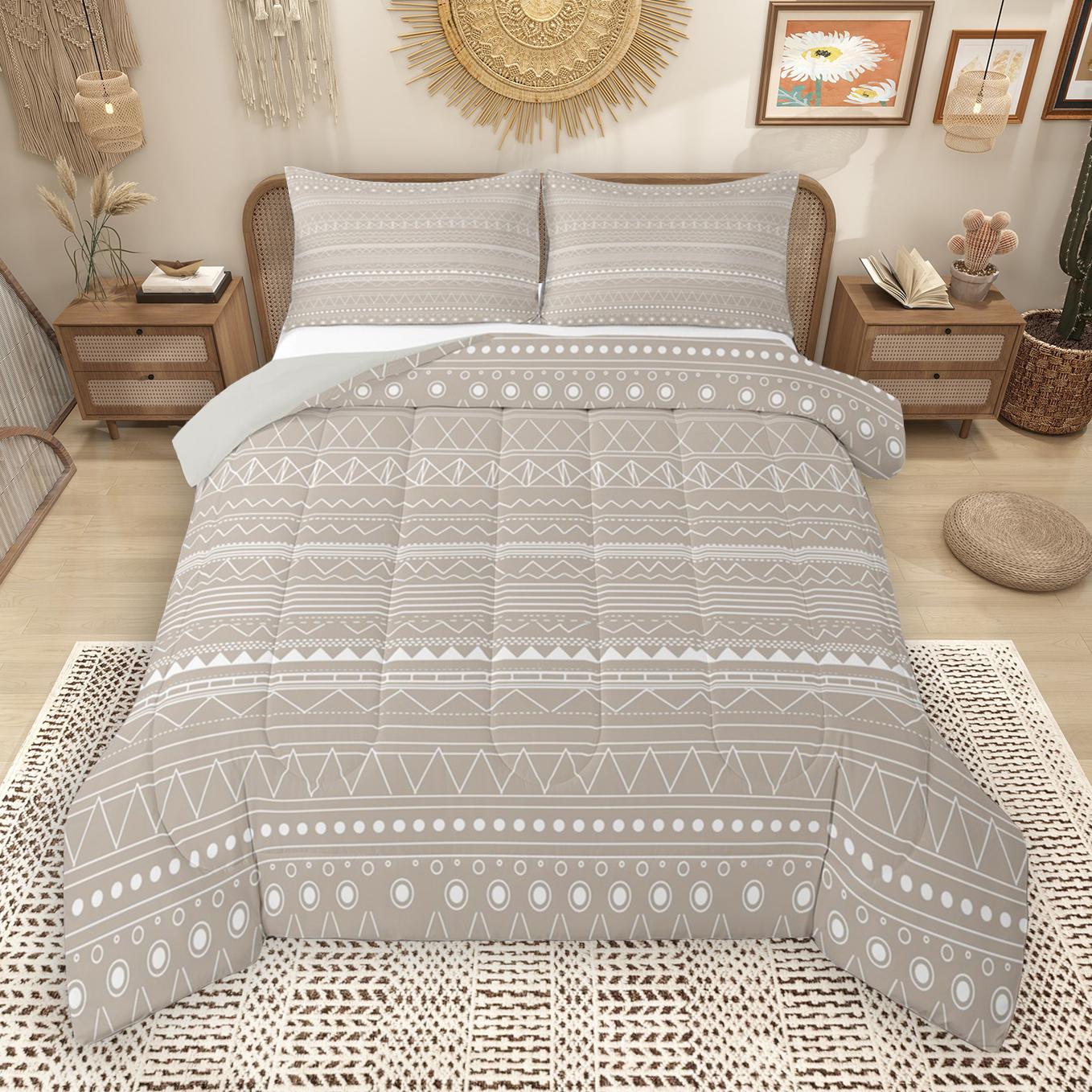 thumbnail video image 2 of Manfei Retro Boho Geometric Queen Comforter Set,Bohemian Theme Bedding Sets,Light Purple White Bedding Comforter Set For Men Women,Ultra Soft Home Decor Reversible,3 Pieces, 2 of 9