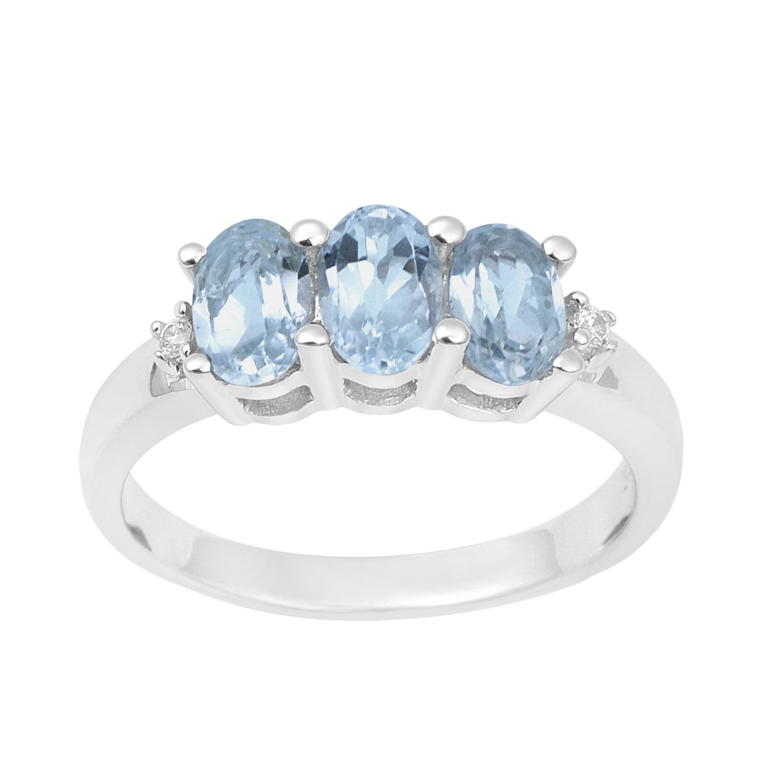 thumbnail video image 2 of 6X4mm Oval Shape Blue Topaz Gemstone 925 Sterling Silver Three Stone Women's Gift Rin, 2 of 7