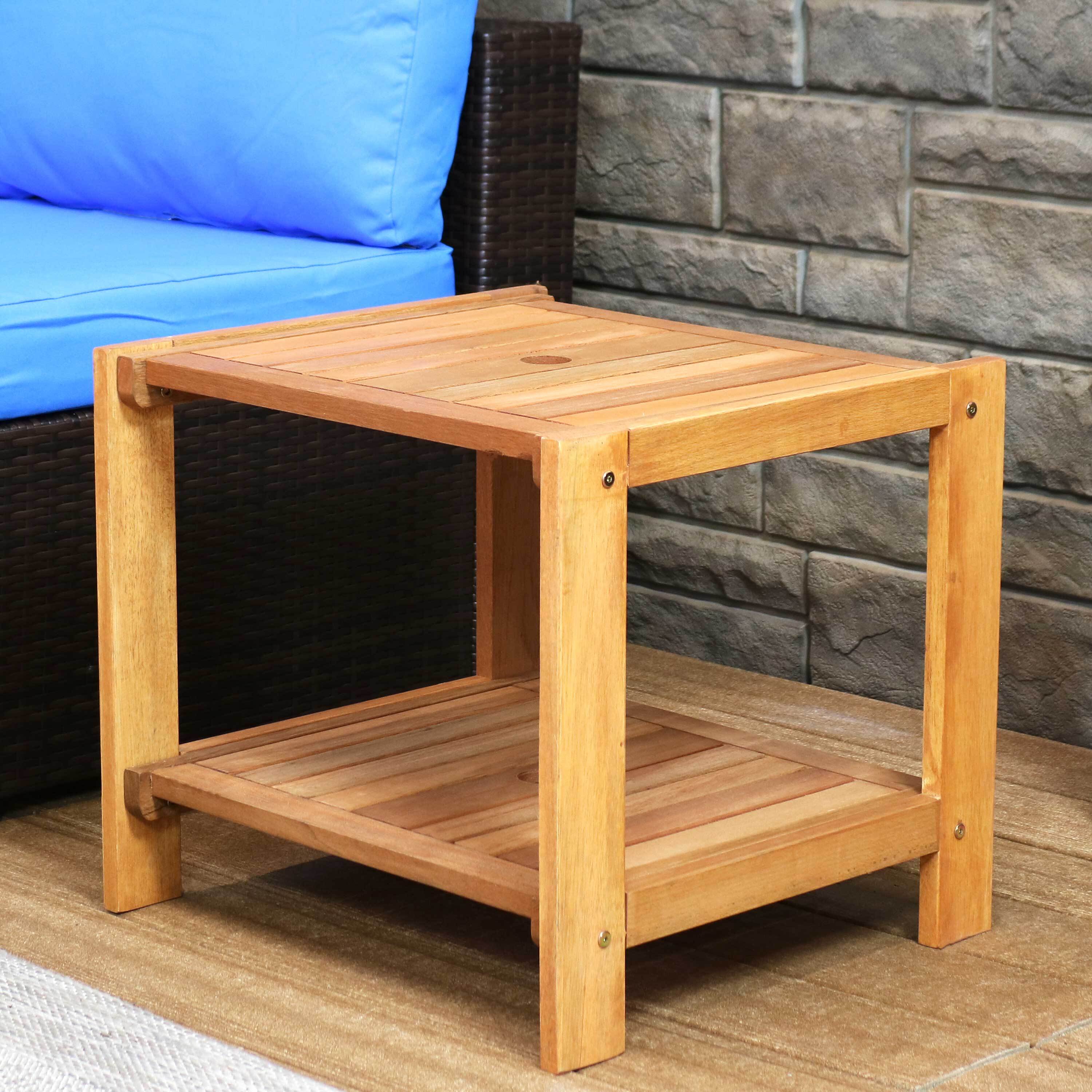 thumbnail video image 2 of Sunnydaze 20.5" Meranti Square Outdoor Side Table, 2 of 11