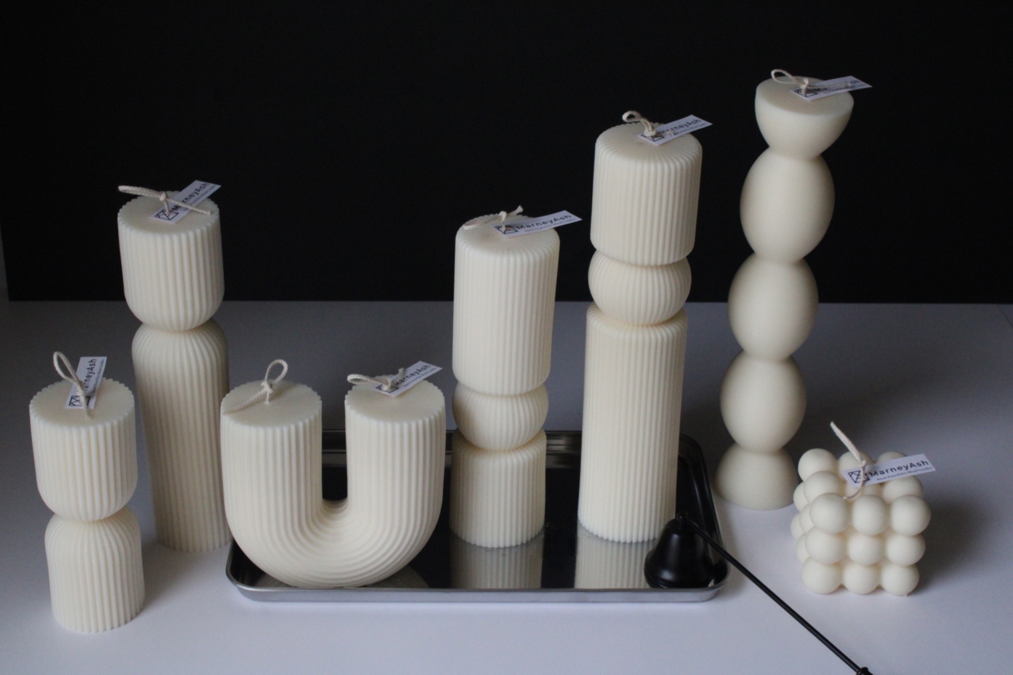 thumbnail video image 2 of 7Pc Large Pillar Candle Set Aesthetic Candles Modern Home Decor Ribbed Candle Set Elegant Handmade Housewarming Gift Living Room Shelf Decor Minimalist Soy Wax Bubble Candle  Boho Decor, 2 of 10