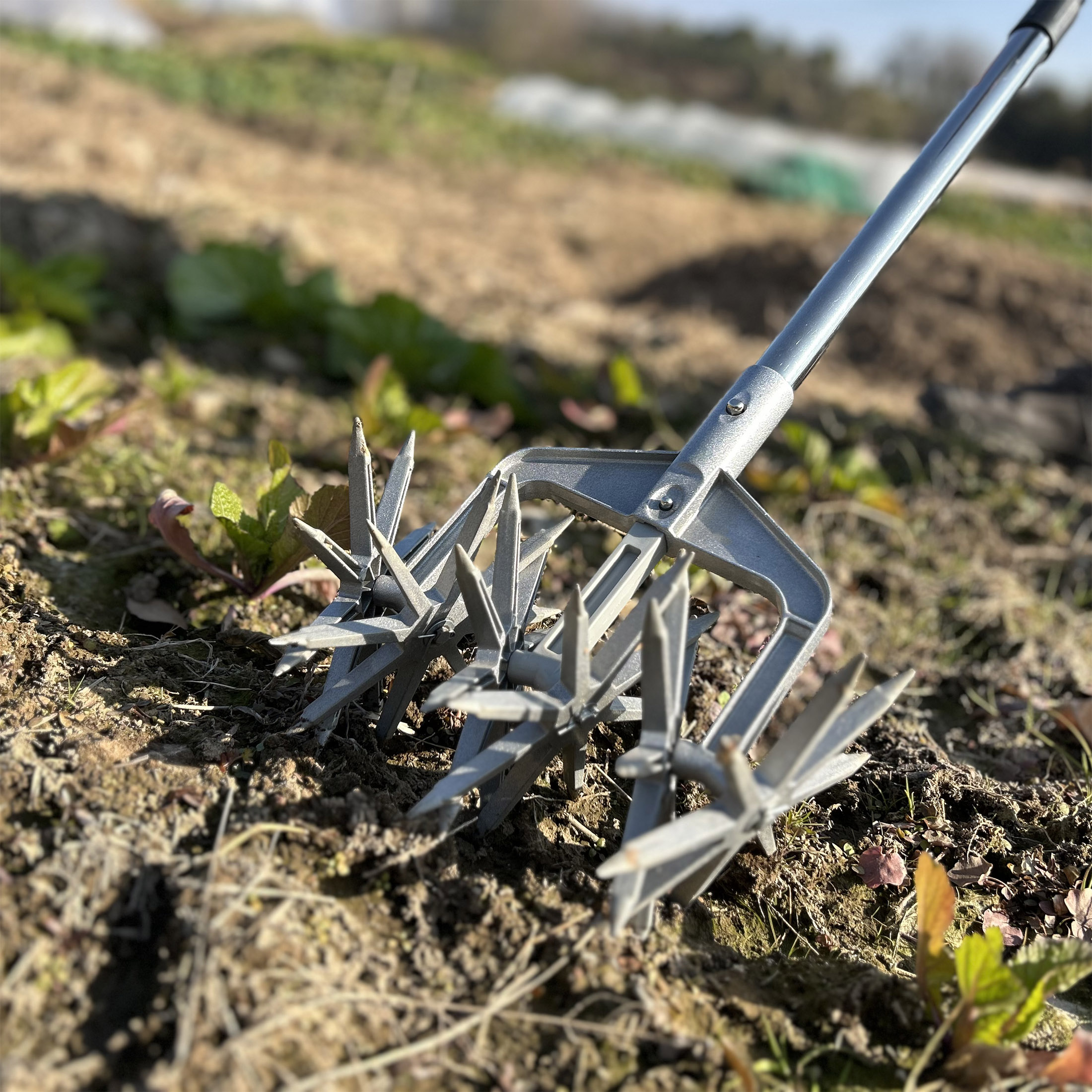 thumbnail video image 2 of YARTTING Garden Tiller Durable Efficient Cultivator Tiller with Detachable Tines, Adjustable Handle Ideal for Reseeding Grass, Soil Mixing, Planting, 2 of 12