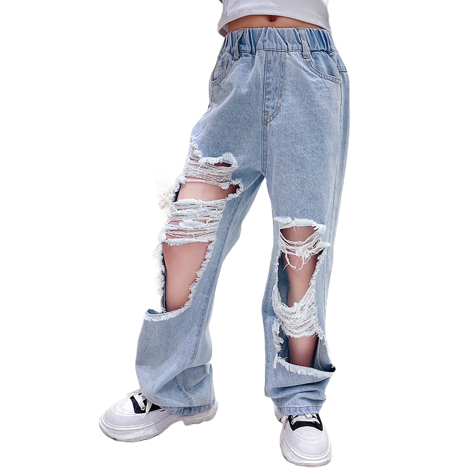 thumbnail video image 2 of THJRPQJFD Girls Jeans Size 14-16 Ripped Jeans for Teens Jeans Girls 10-12 Black Pants Boys Toddler Boy Winter Clothes 24 Month Boy Clothes Girls, Light Blue 10-11 Years, 2 of 9