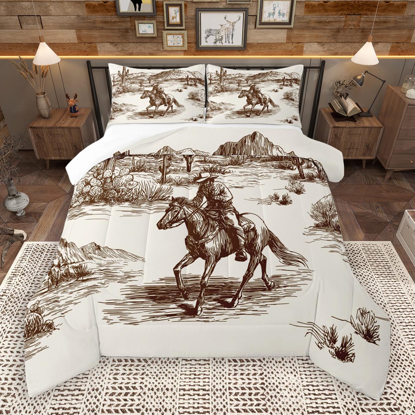 thumbnail video image 2 of Manfei Western Cowboy Queen Comforter Set,Retro Horseshoe Boots Bedding Sets,Rustic Farmhouse Cabin Bedding Comforter Set For Boys Kids,Ultra Soft Home Decor Reversible,3 Pieces, 2 of 9