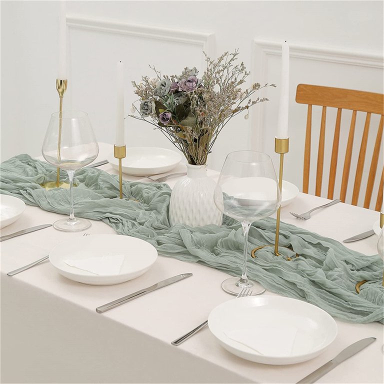 Meiiso Table Runner, Cheesecloth Table Runner Cheesecloth Tablecloth 90X180  cm Table Runner suitable for Wedding Decoration Festival Birthday Party ...