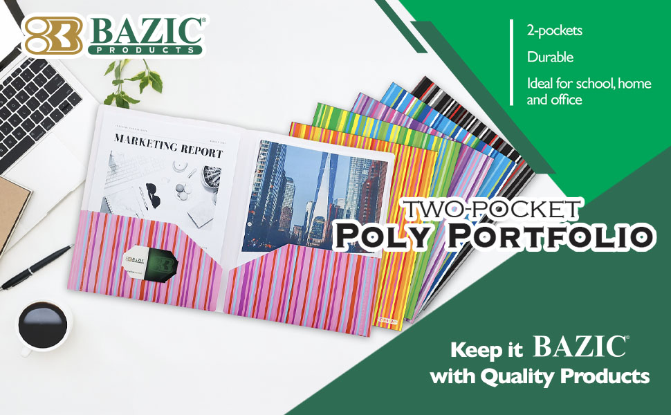 thumbnail video image 2 of BAZIC 2 Pockets Poly Folder, Stripes Portfolio, Document Folders, 6-Pack, 2 of 8