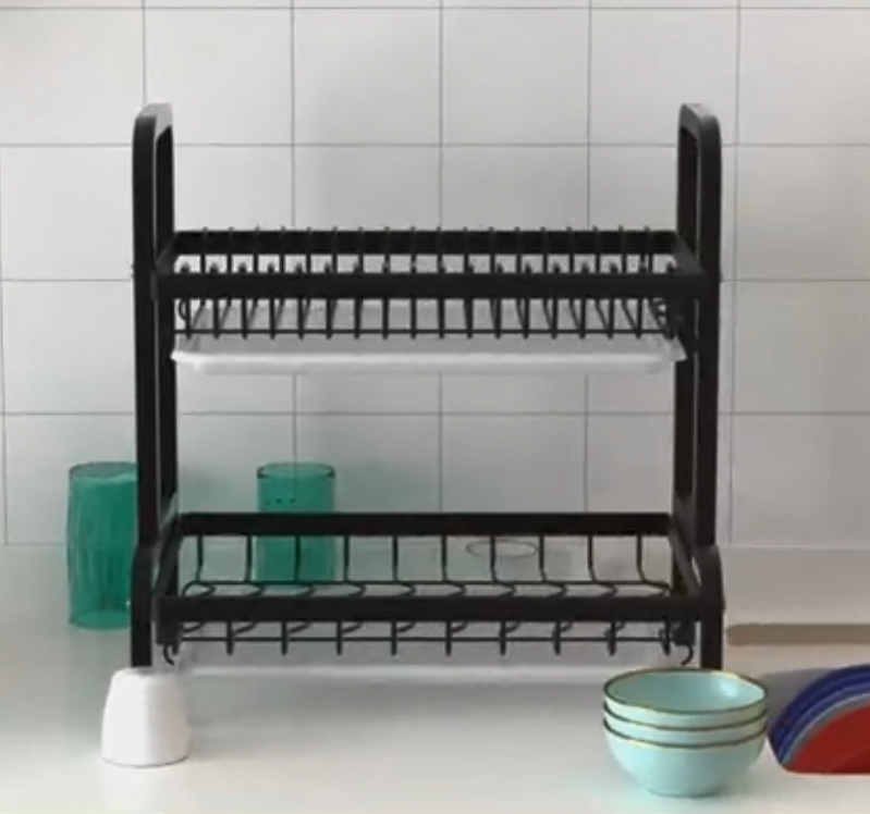 thumbnail video image 2 of NIFFGAFF Dish Drainer Black, 2-Tier Dish Drainer Stainless Steel Dish Drainer with Utensil Holder and Drip Tray (20.9*9.3*15.4in), 2 of 7