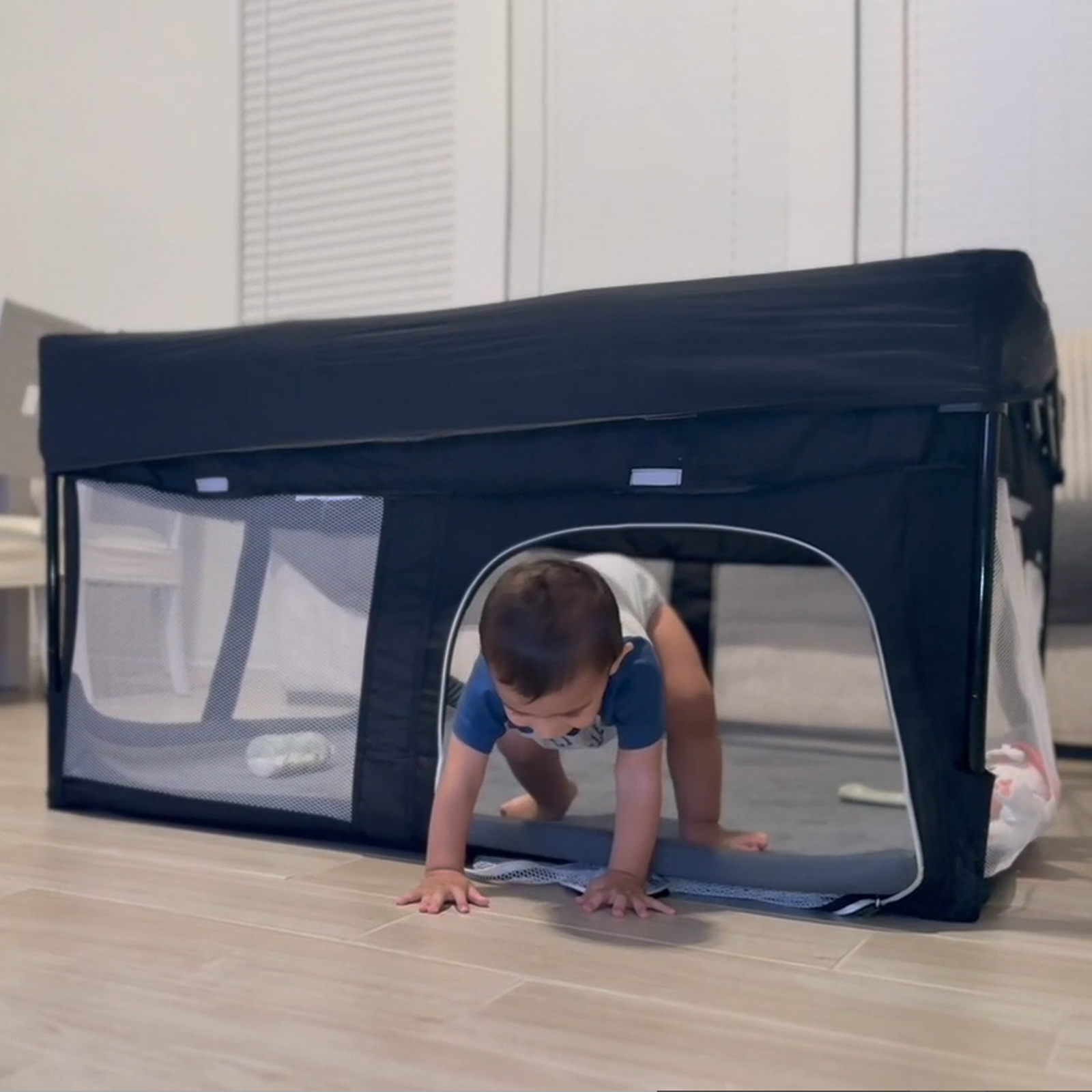 thumbnail video image 2 of Foldable Baby Playpen, 50"×50" Portable Playpen, Babies and Toddlers Play Pen, Indoor & Outdoor Play Yard, Black, 2 of 10