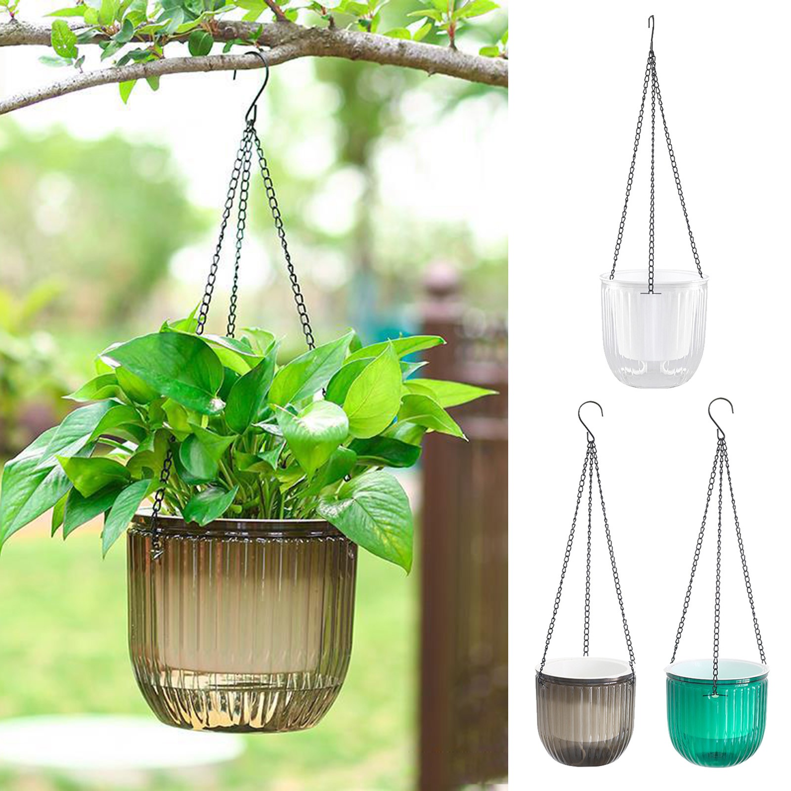 thumbnail video image 2 of CoreLiving Self Watering Hanging Planter Pot with 3 Hooks, 6.5 Inch Indoor Outdoor Hanging Basket for Plants, Drainage Holes Flower Pot for Patio Balcony Home, 2 of 8