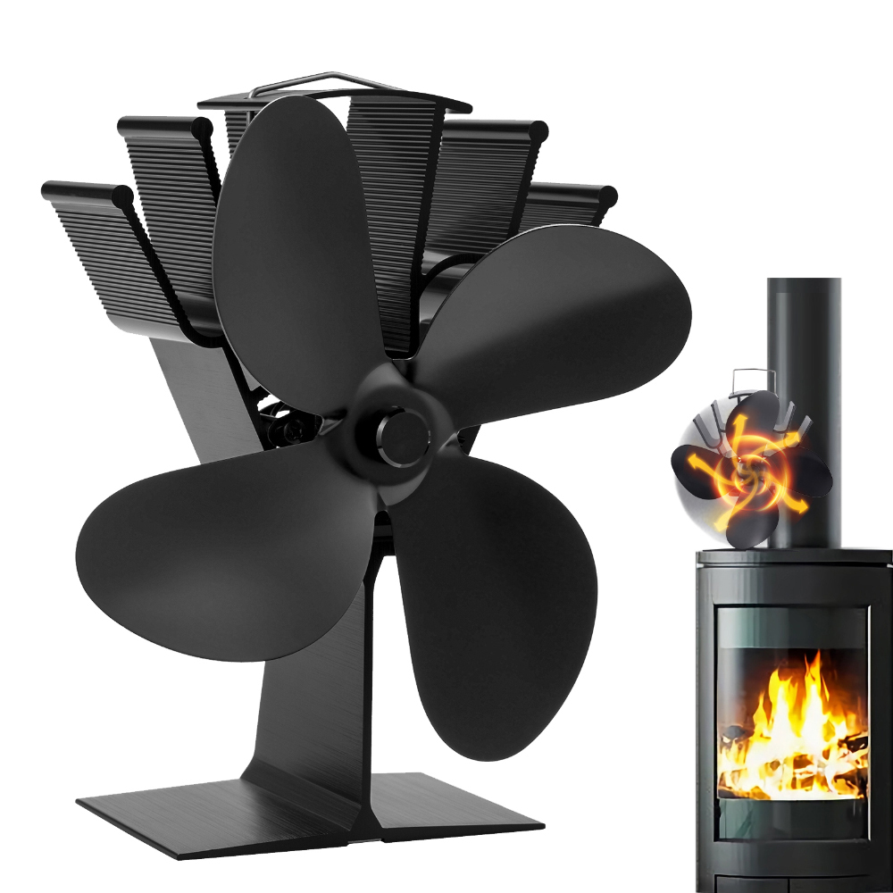 thumbnail video image 2 of TJT Heat Powered Wood Stove Fan, 4 Blade Fireplace Fan for Efficient Warm Air Circulation, Silent Operation Stove Accessories for Wood, Log Burner, 2 of 7