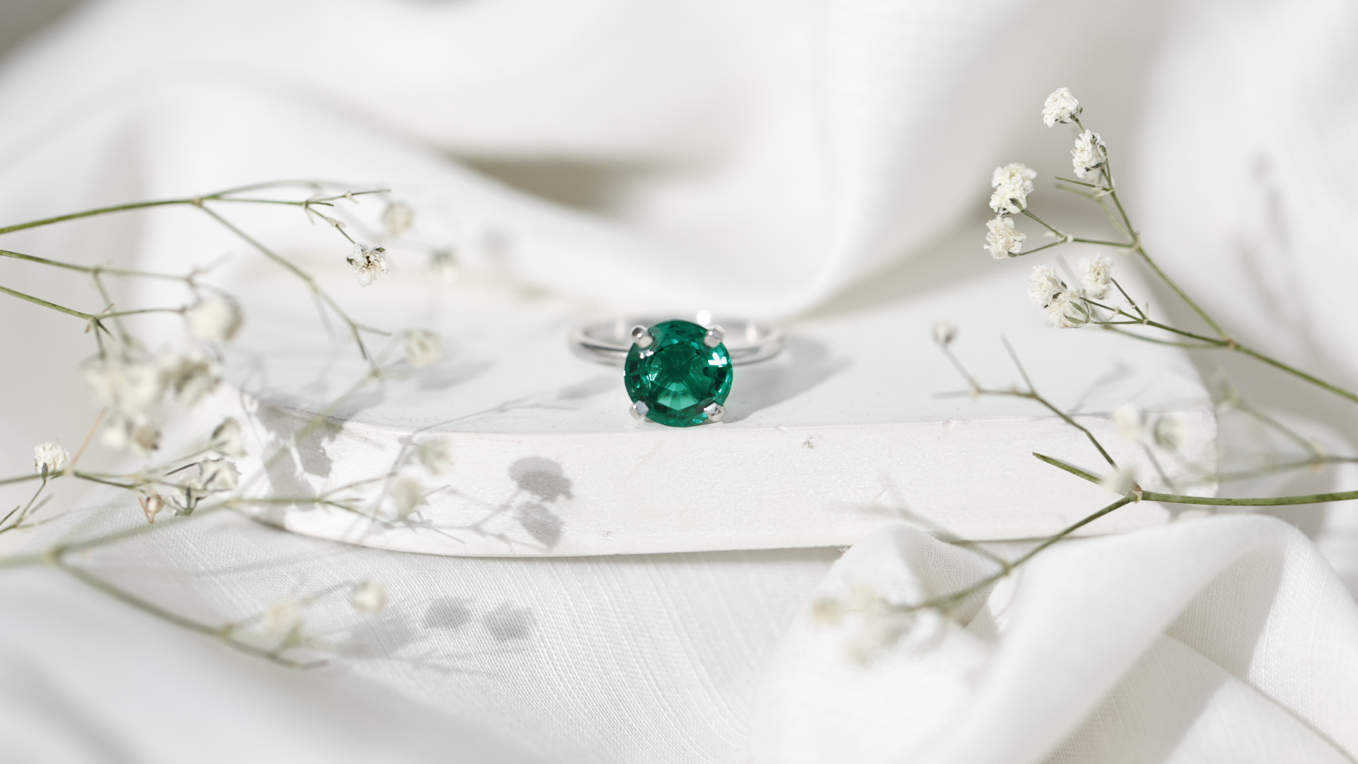 thumbnail video image 2 of Rosec Jewels Certified Lab Grown Emerald Engagement Ring - 10 mm Round Emerald Solitaire Ring - AAAA Grade - with Jewelry Box, 18K White Gold, US 5.00, 2 of 8