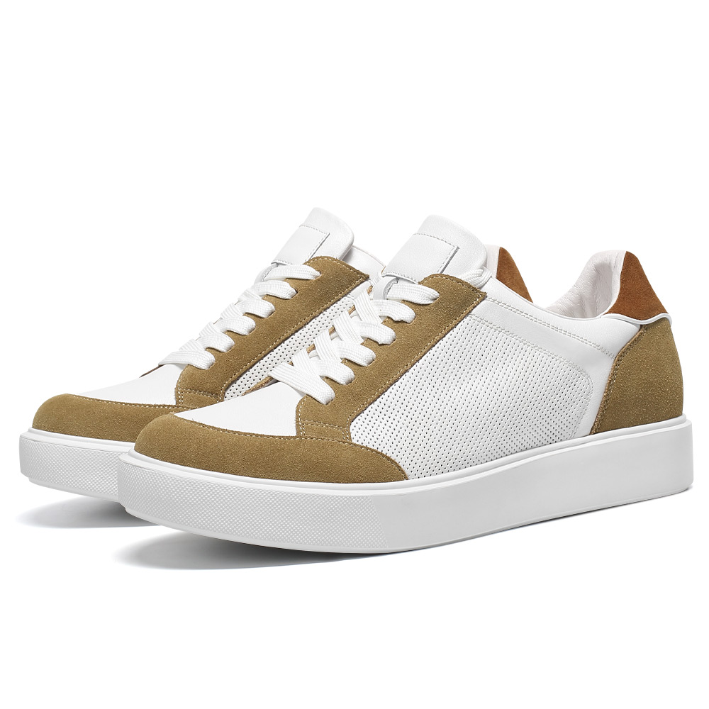 thumbnail video image 2 of CMR CHAMARIPA Elevator Shoes For Men - White Leather Casual Shoe That Make You Taller 7CM / 2.76 Inches, 2 of 9