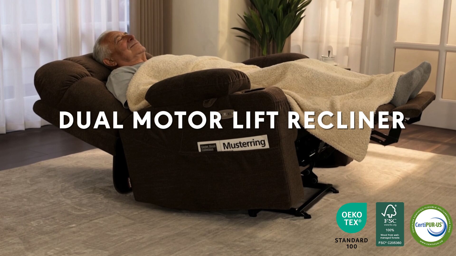 thumbnail video image 2 of MCombo 27.2'' Oversized Dual Motor Power Recliner Lift Chair, Infinite Position Sleep Recliners for Elderly, Dark Grey Fabric, 2 of 12
