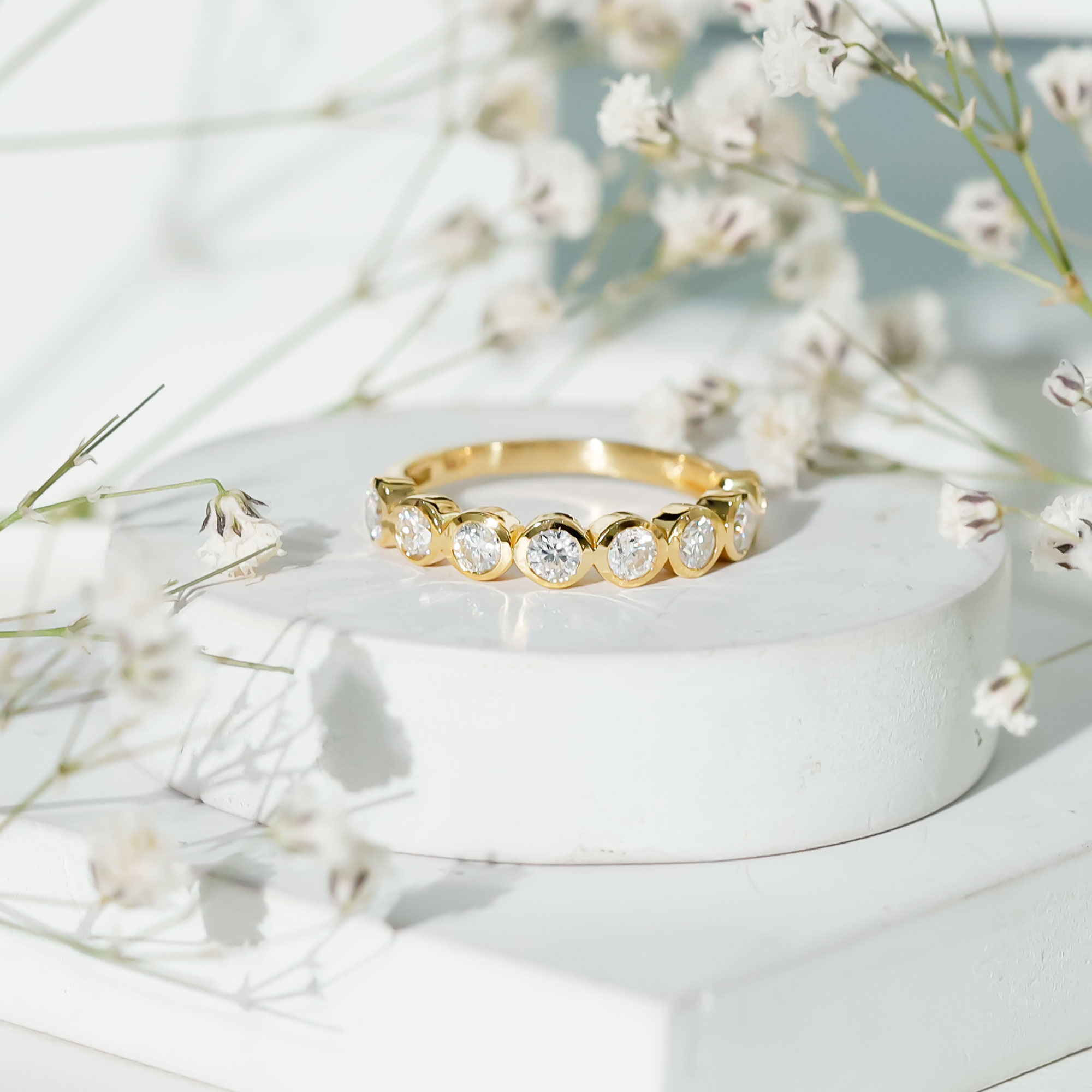 thumbnail video image 2 of Rosec Jewels Lab Diamond Half Eternity Ring (EF-VS Grade) - Bezel Set Eternity Band - Ready to Gift for Valentines Day, 10K Yellow Gold, US 5.50, 2 of 9