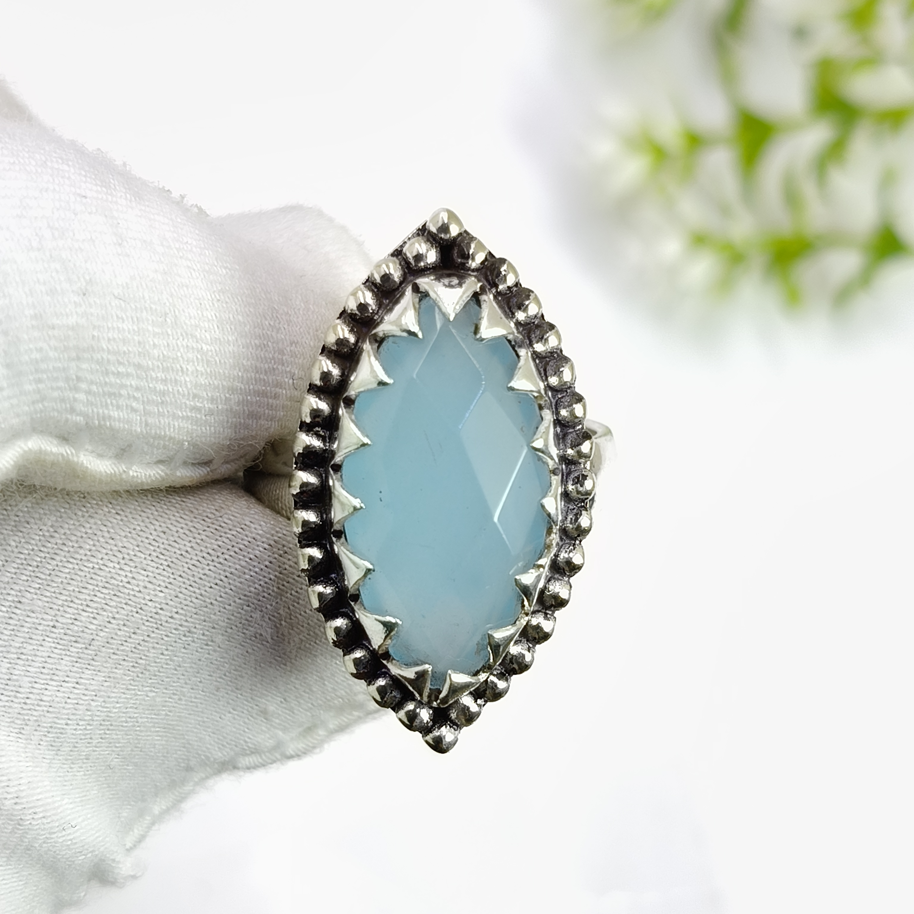 thumbnail video image 2 of Natural Chalcedony Gemstone Ring for Women – Vintage Oxidized Silver Handmade Jewelry, Healing Crystal Boho Statement Ring Size US 6.5, 2 of 7