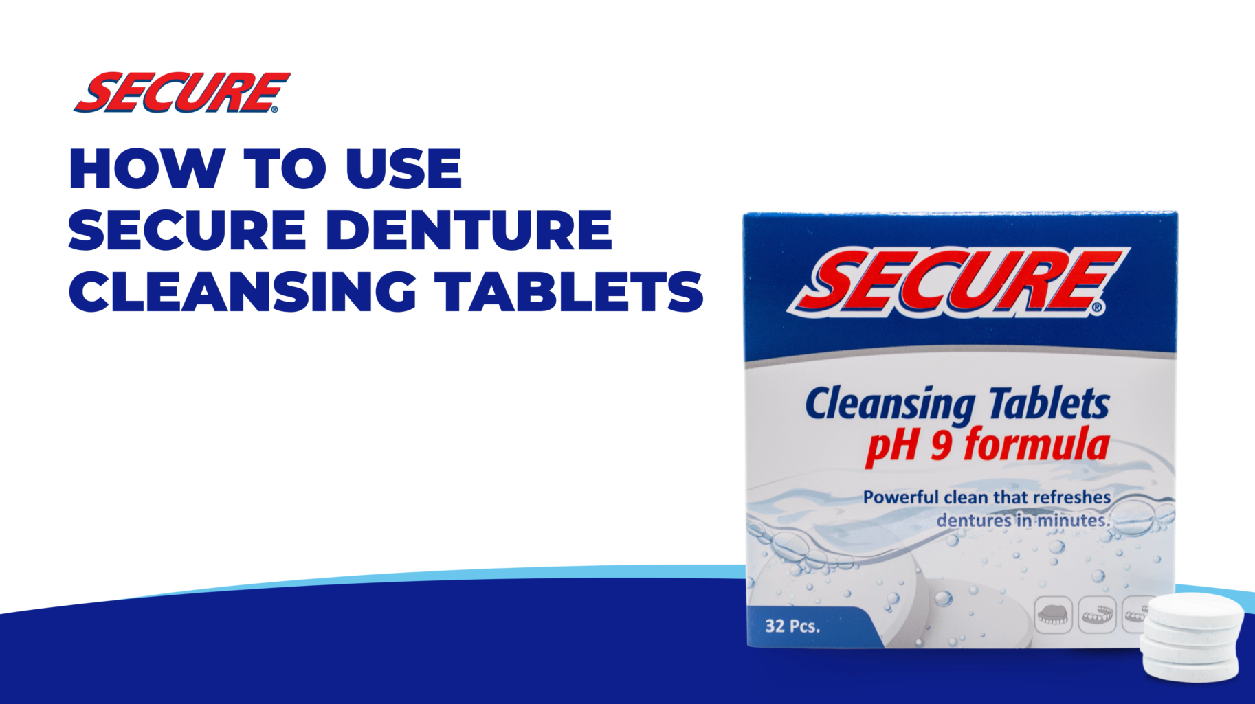 thumbnail video image 2 of Secure Daily Cleansing Tablets, Fights Odors, Stains & Germs - For all Dentures Devices - 32 Tablets (1 Pack), 2 of 6