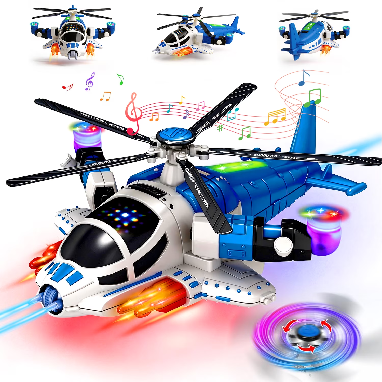 thumbnail video image 2 of Caunedy Helicopter Toy With Lights And Sounds, 360°Freedom And Operated Automatic Bump Light Up Toys Airplane for Toddler Boy Toys 3 4 5 Year Old, 2 of 8