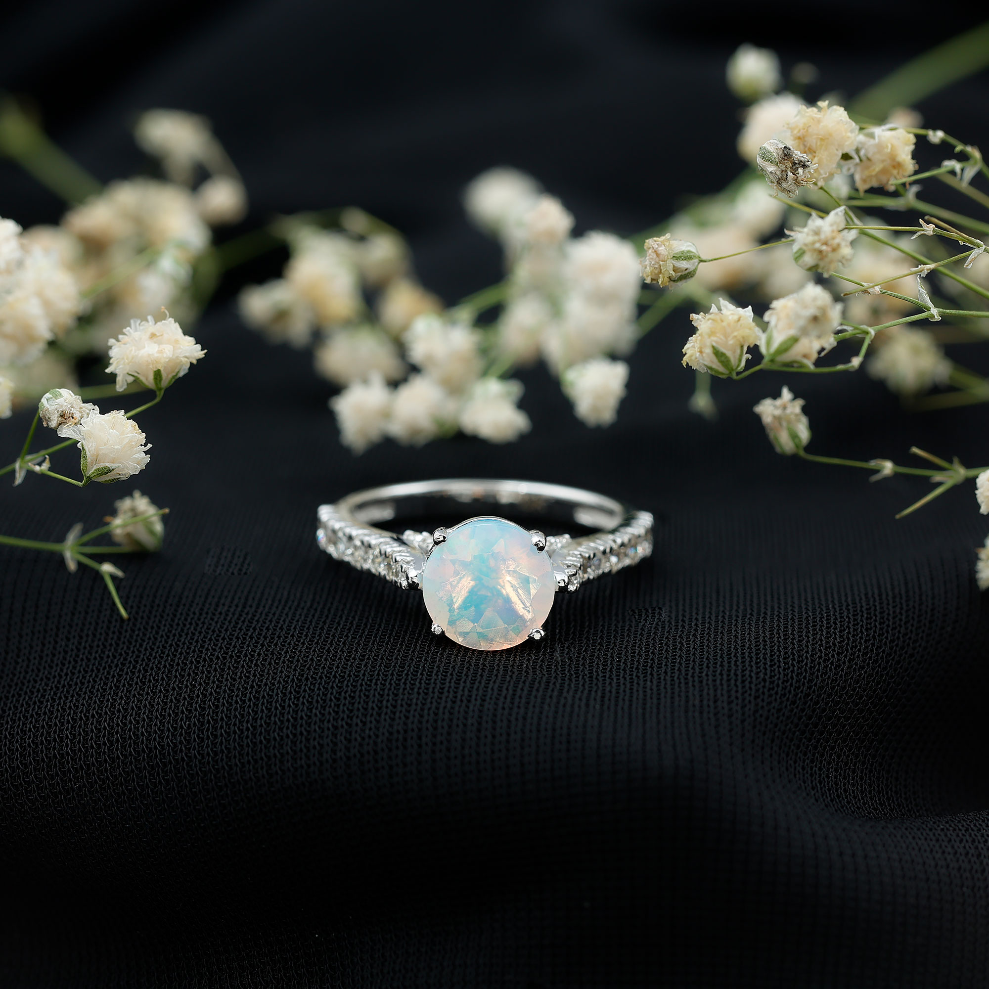 thumbnail video image 2 of Rosec Jewels Ethiopian Opal Solitaire Engagement Ring for Women - Real Opal Diamond Ring - 2 Carat - AAA Grade - with Jewelry Box, 925 Sterling Silver, US 4.00, 2 of 9