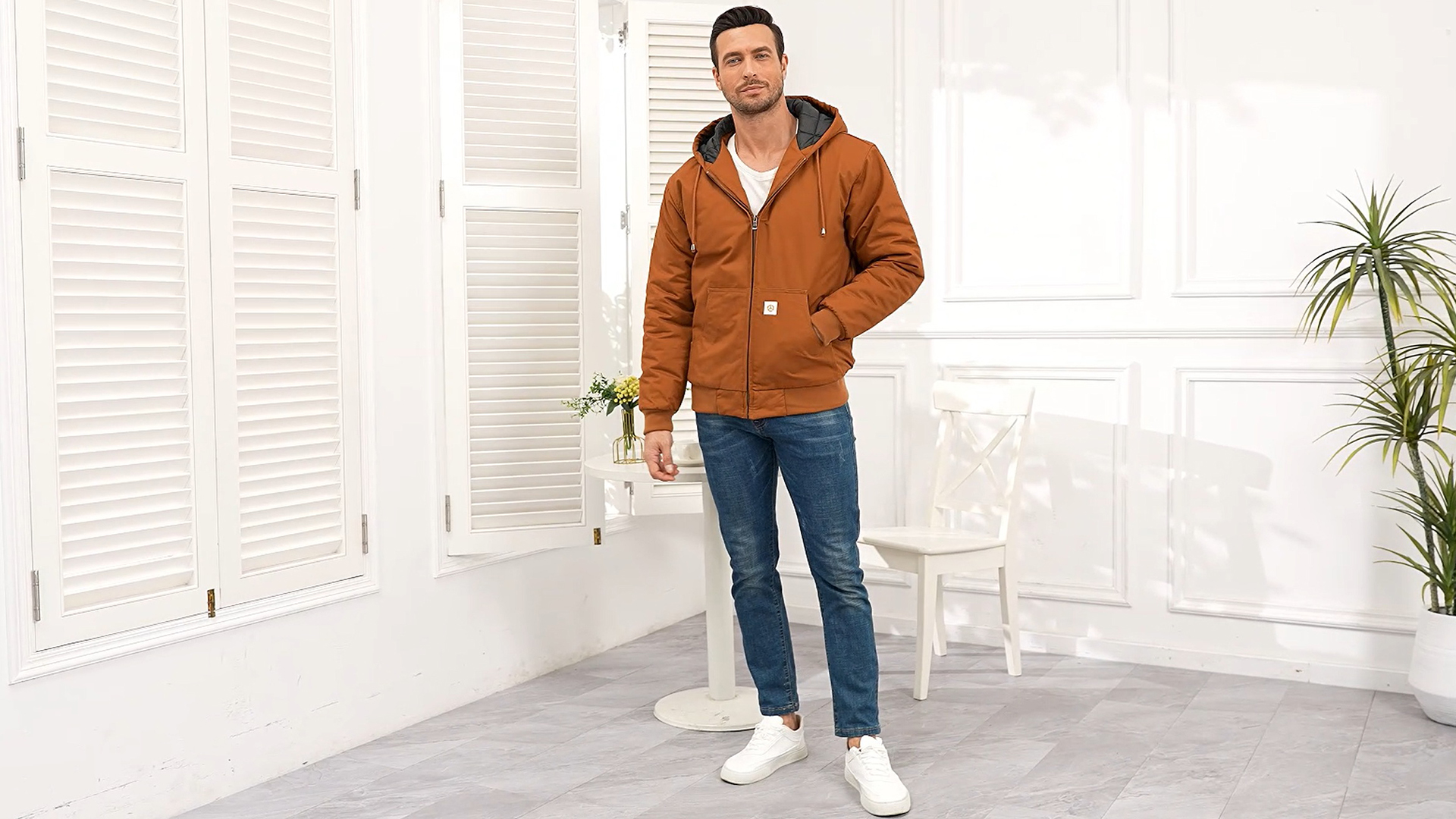 thumbnail video image 2 of MANSDOUR Men's Winter Hooded Active Jacket Warm Quilted-Lined Cotton Insulated Casual Outdoor Workwear Coat Black 2XL, 2 of 8