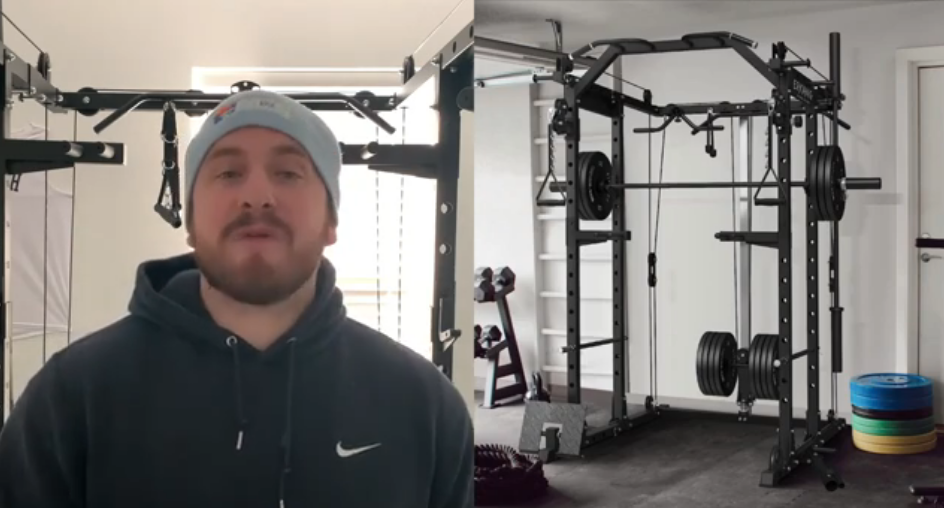 thumbnail video image 2 of Mikolo Power Rack Cage, Weight Cage with 800LB Capacity Adjustable Weight Bench and 1500LBS Capacity Barbell Combo, 2 of 11