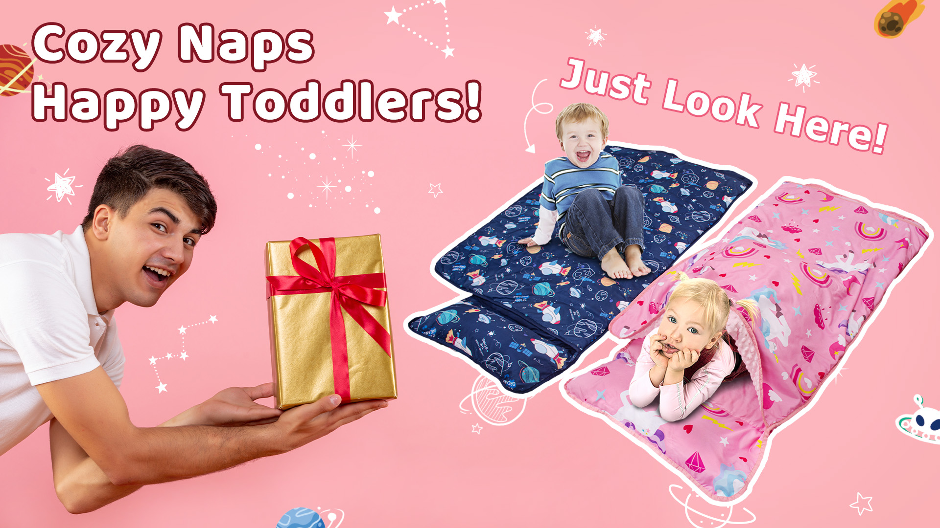 thumbnail video image 2 of Primlect Nap Mat, 55" x 22", Portable Sleeping Bag with Removable Pillow, Easy to Roll & Store, Pink, 2 of 9