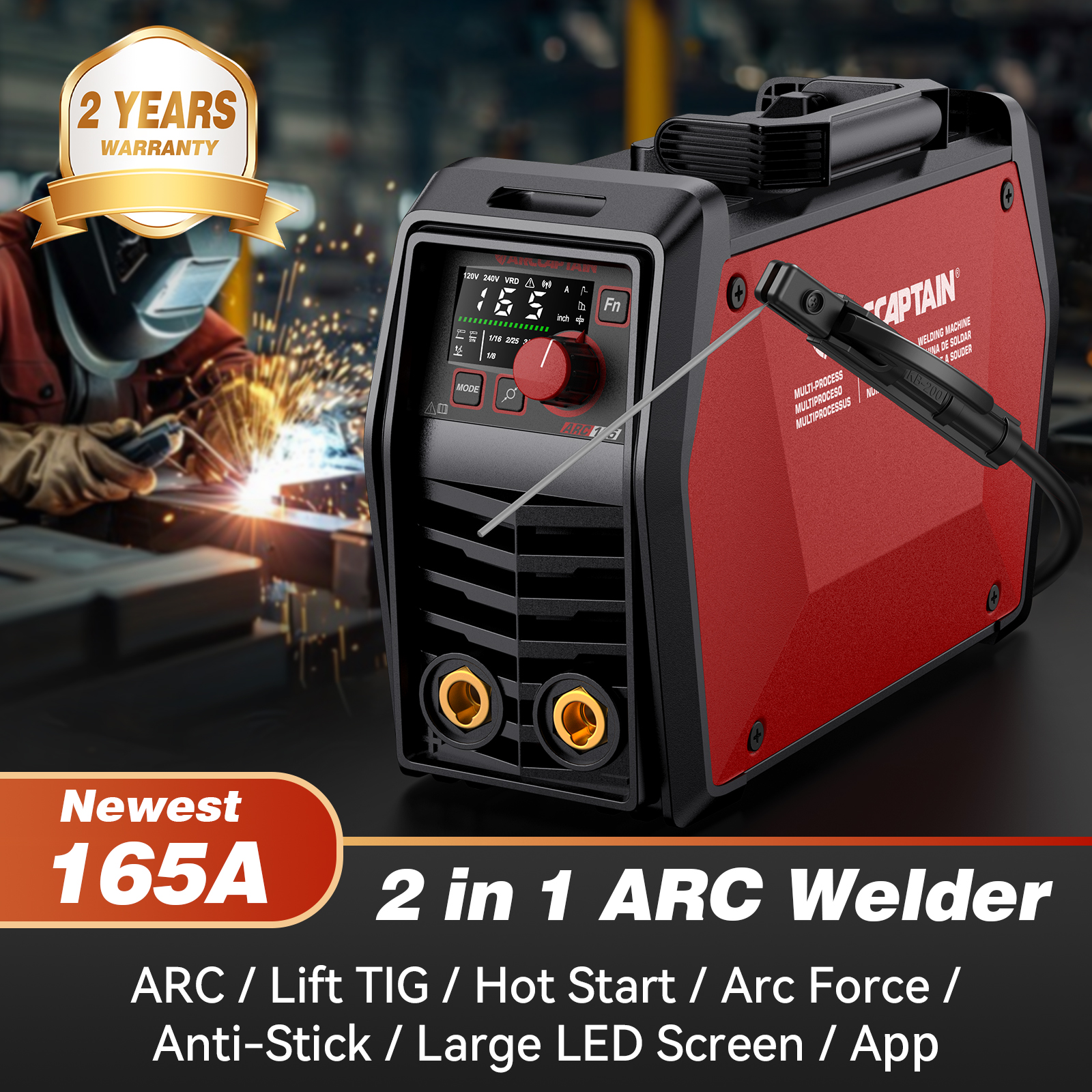 thumbnail video image 2 of ARCCAPTAIN New iControl ARC165 Pro Stick Welder, APP Control ARC/Lift TIG Welding Machine, IGBT Inverter 110V/220V MMA Welder with Hot Start, Arc force, and Anti-Stick, 2 of 10