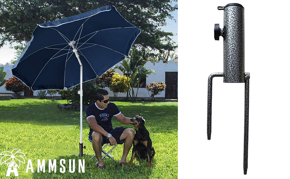 thumbnail video image 2 of AMMSUN Patio Umbrella Steel Anchor Heavy Duty Ground Auger Base with Forks for Outdoor Lawn, 2 of 8