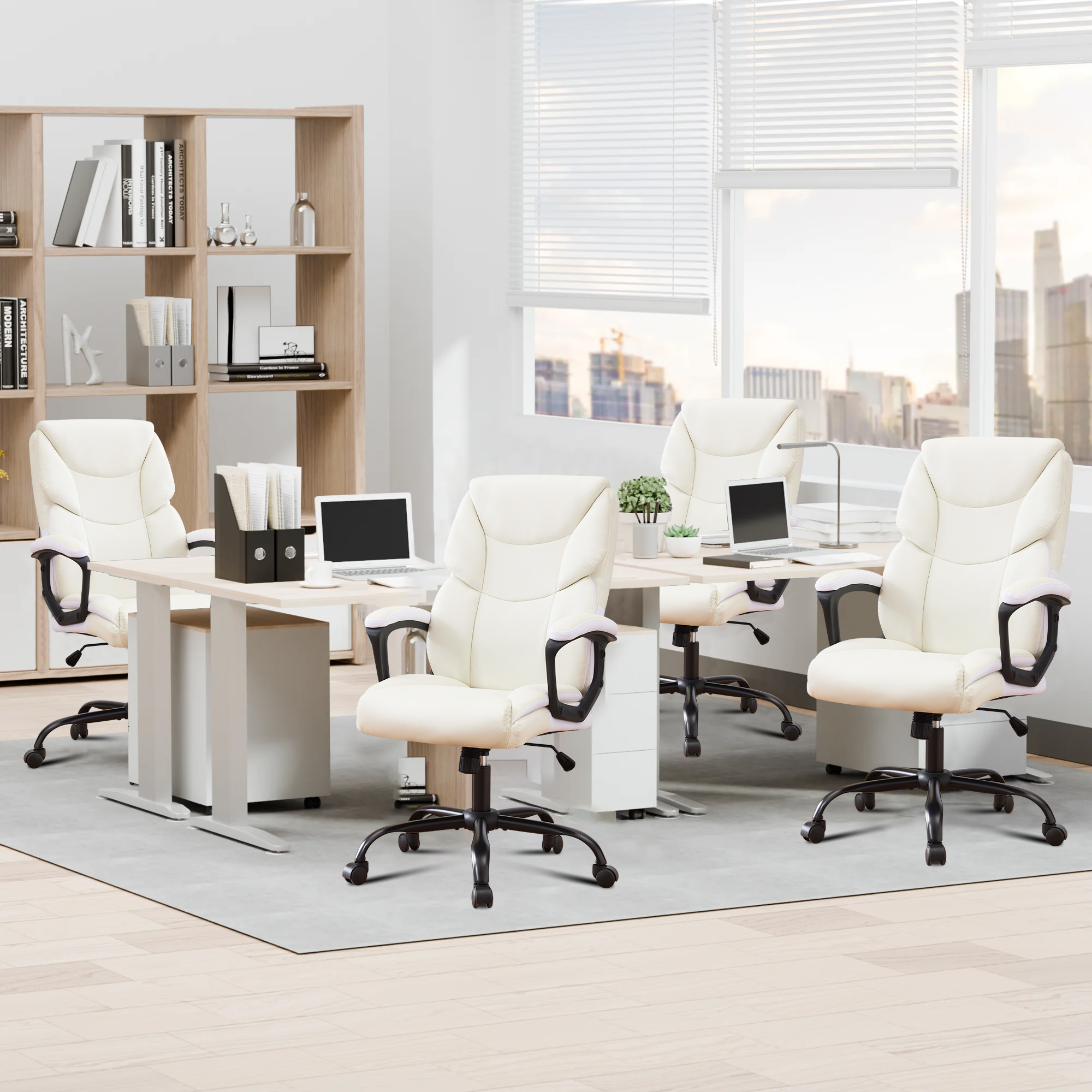 thumbnail video image 2 of JONPONY Leather Office Chair, Big and Tall Office Chair 400LBS Wide Seat Ergonomic Computer Desk Chair High Back Executive Leather Chair Adjustable Task Chair, White, 2 of 8