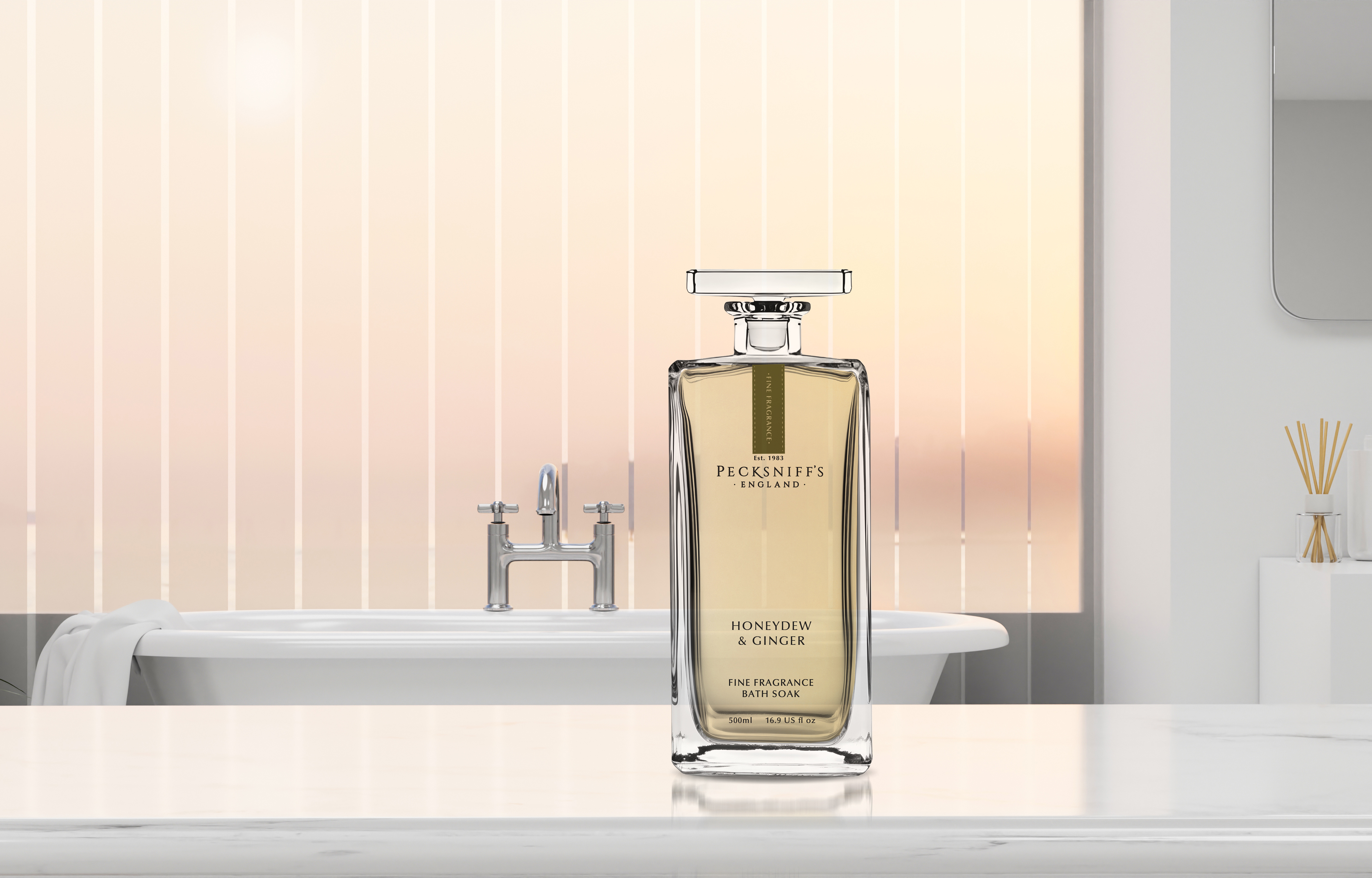 thumbnail video image 2 of Pecksniff's Prestige Honeydew & Ginger Bath Soak Decanter | 500ml/16.9 Fl Oz, 2 of 8